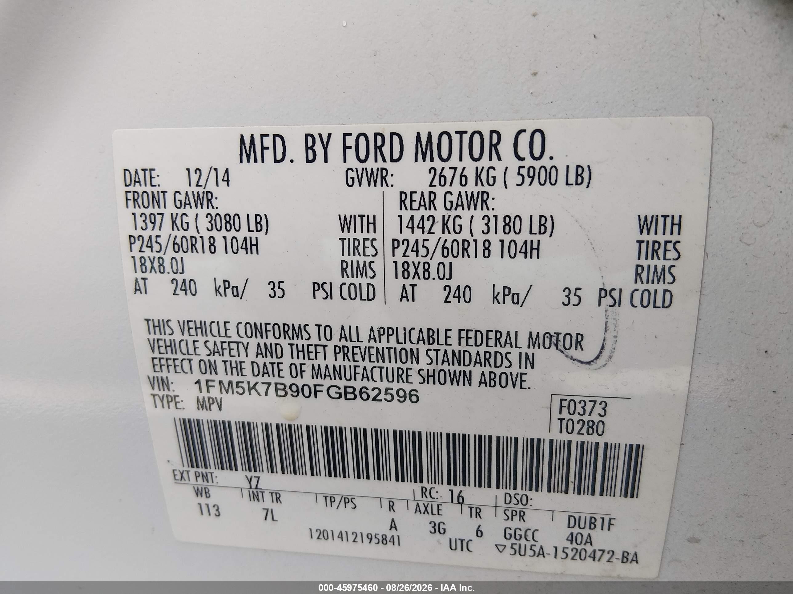 2015 Ford Explorer   White vin: 1FM5K7B90FGB62596