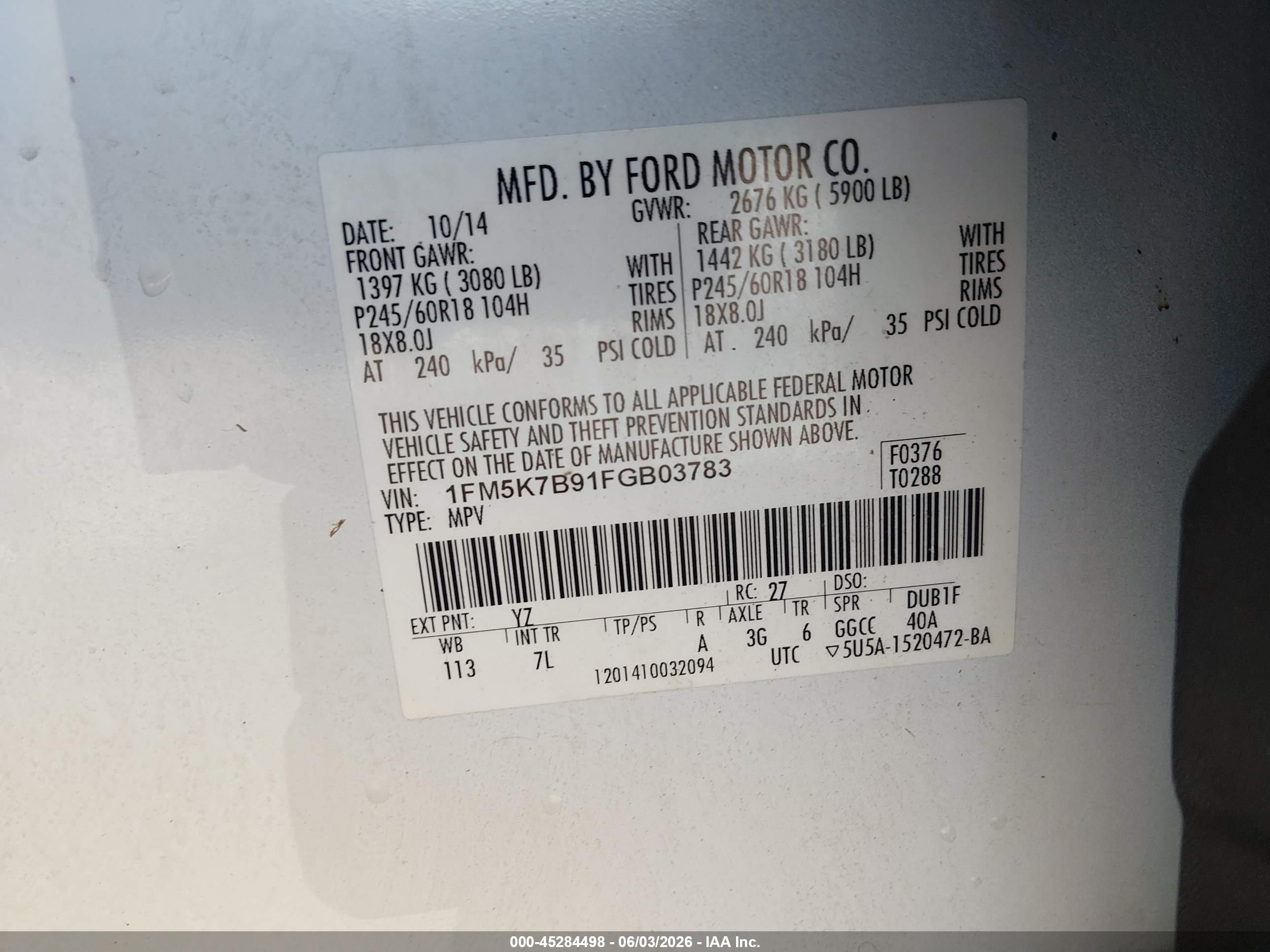 2015 Ford Explorer White vin: 1FM5K7B91FGB03783