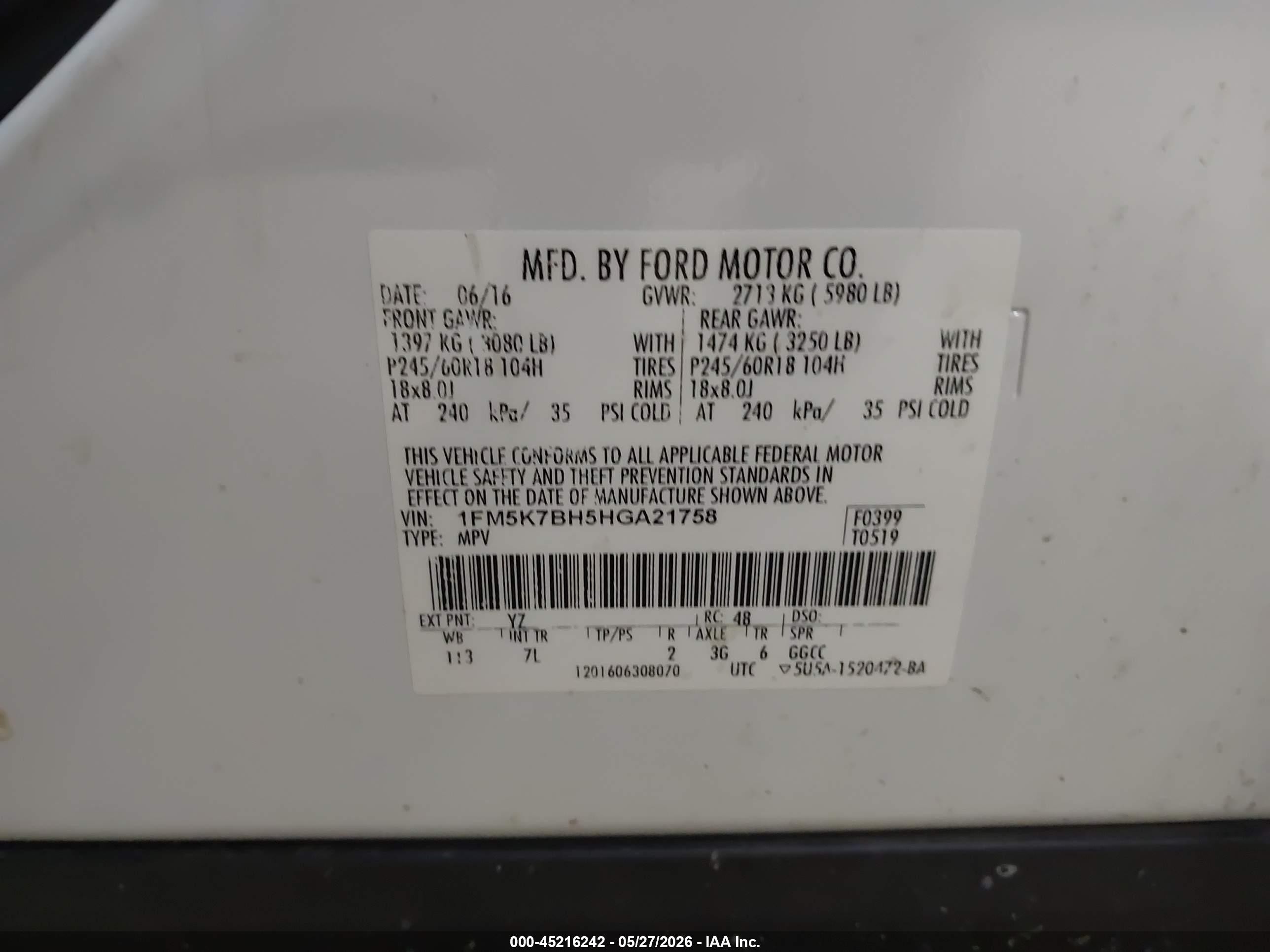 2017 Ford Explorer   White vin: 1FM5K7BH5HGA21758