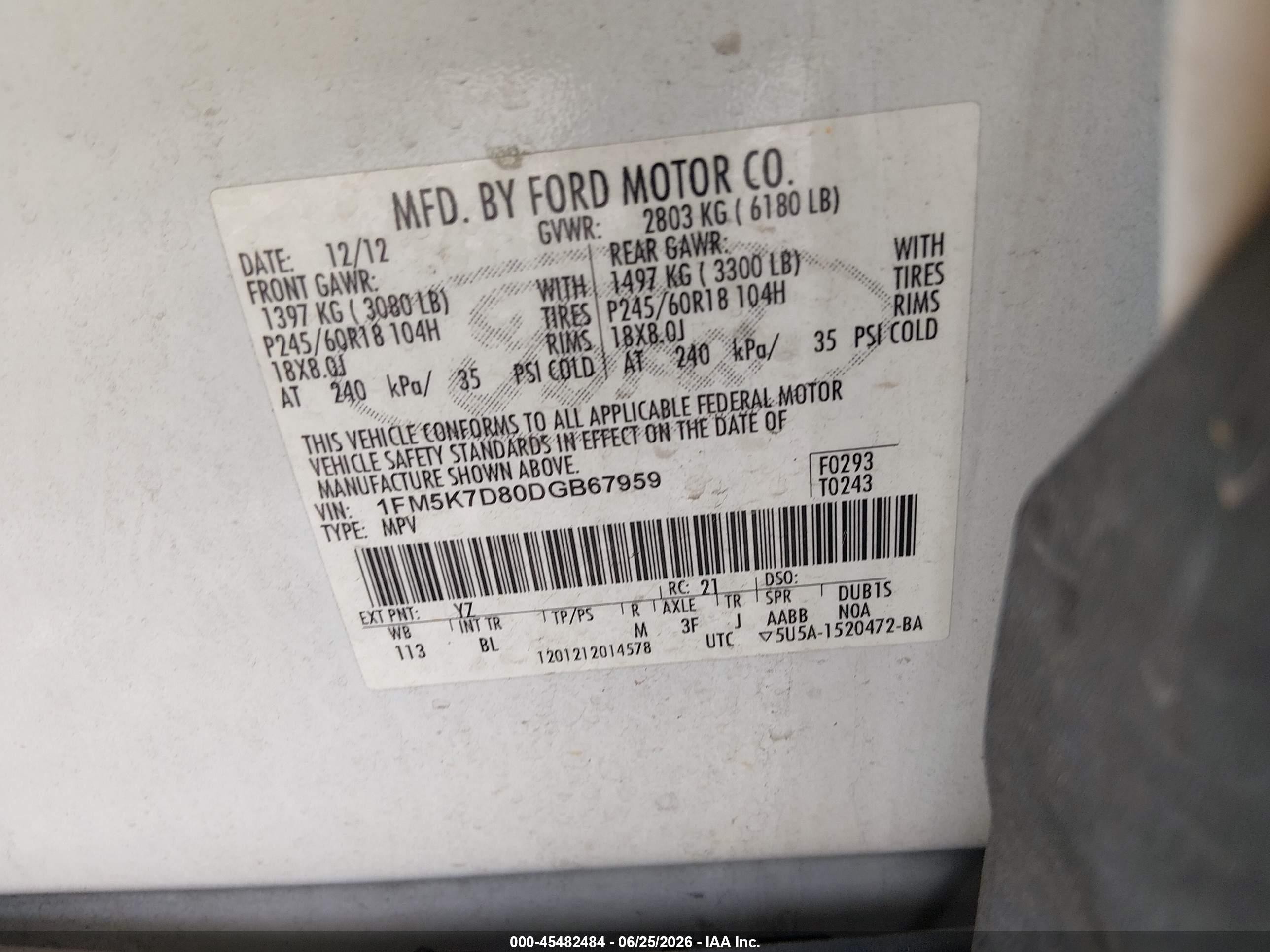 2013 Ford Explorer Xlt Белый vin: 1FM5K7D80DGB67959