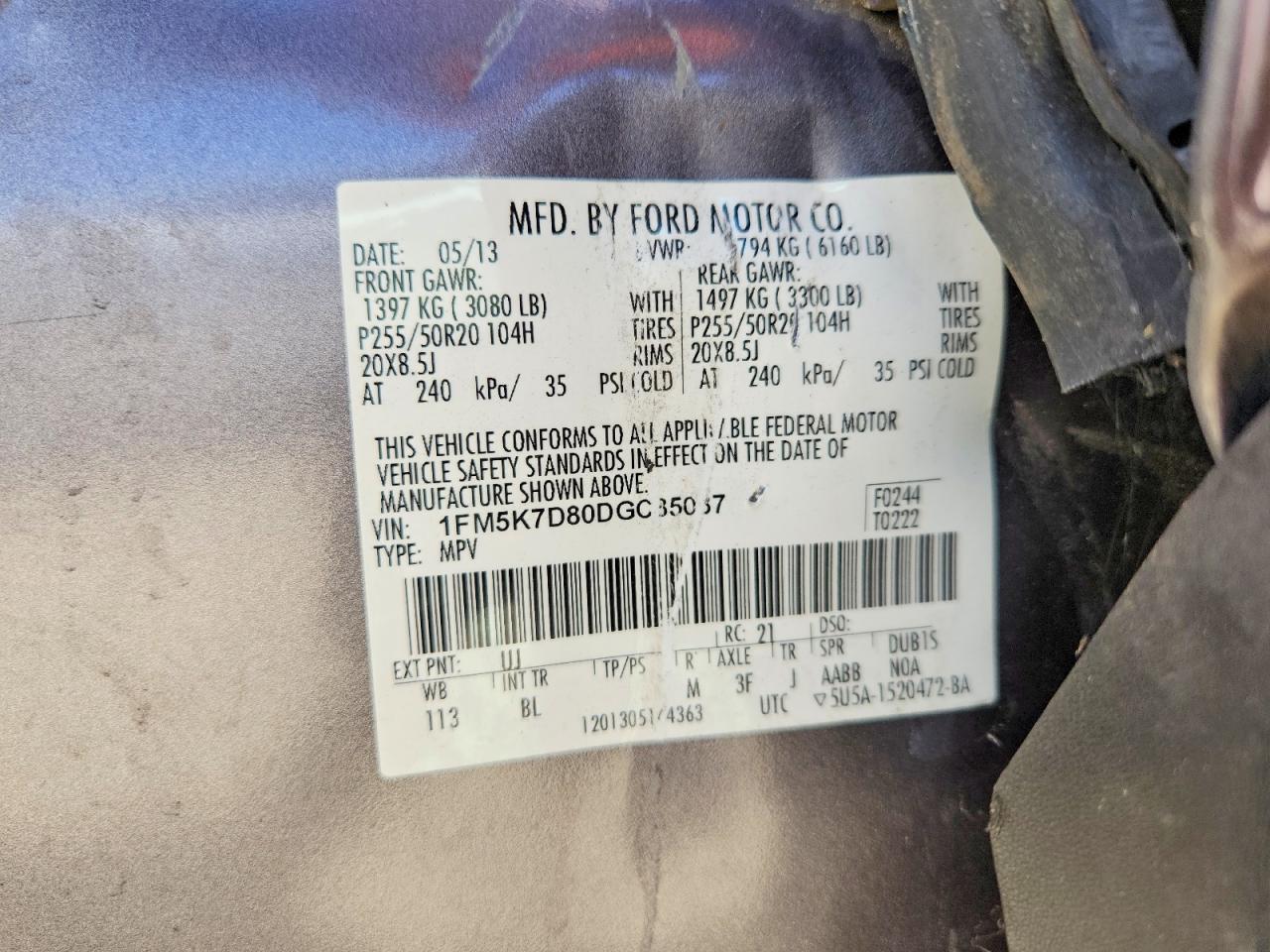 2013 Ford Explor Xlt Gray vin: 1FM5K7D80DGC85087