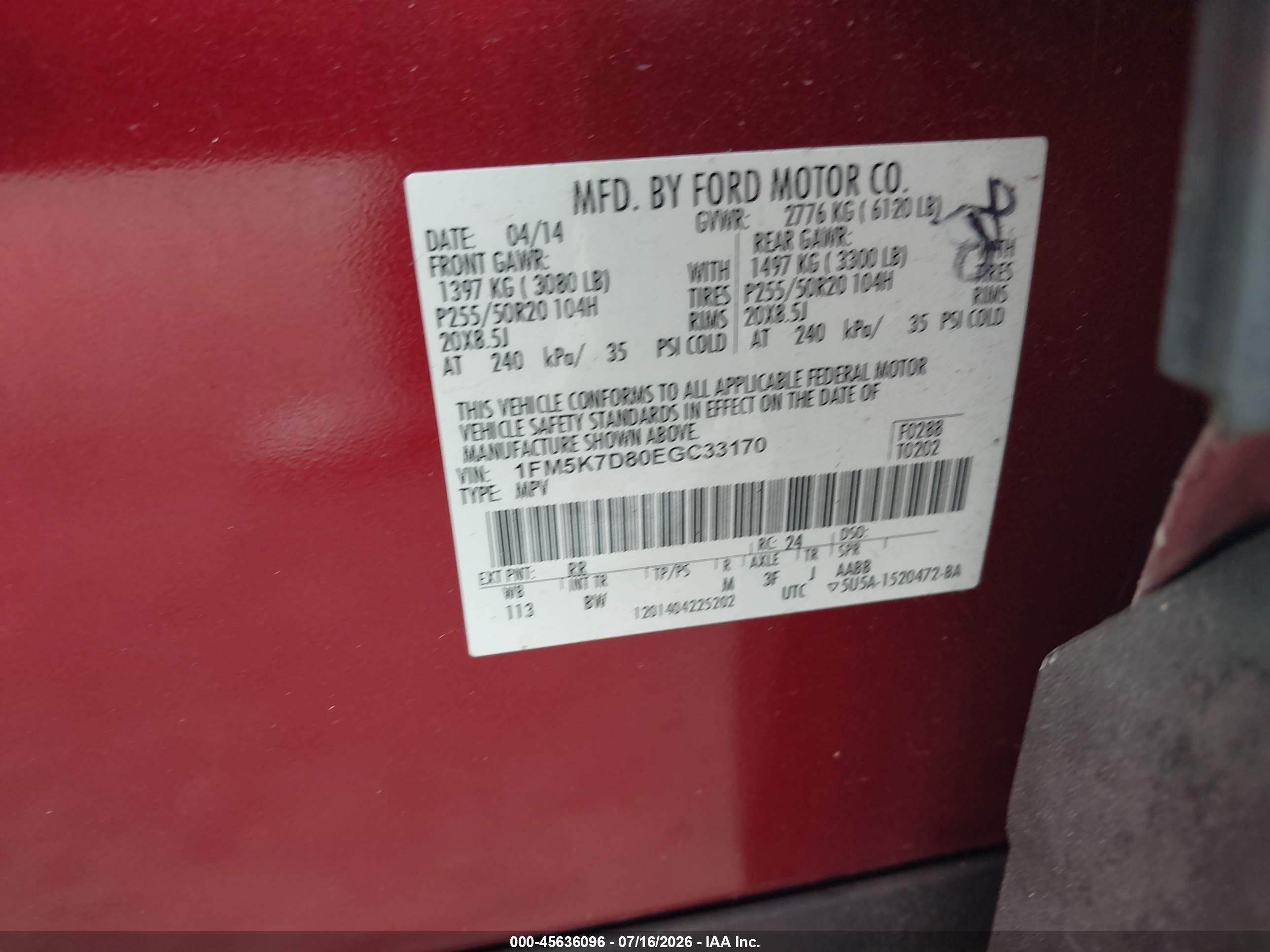 2014 Ford Explorer Xlt Red vin: 1FM5K7D80EGC33170