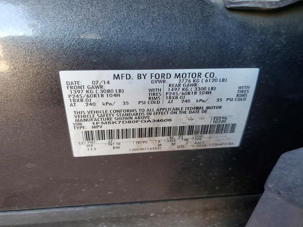 2015 Ford Explorer Xlt Gray vin: 1FM5K7D80FGA34606