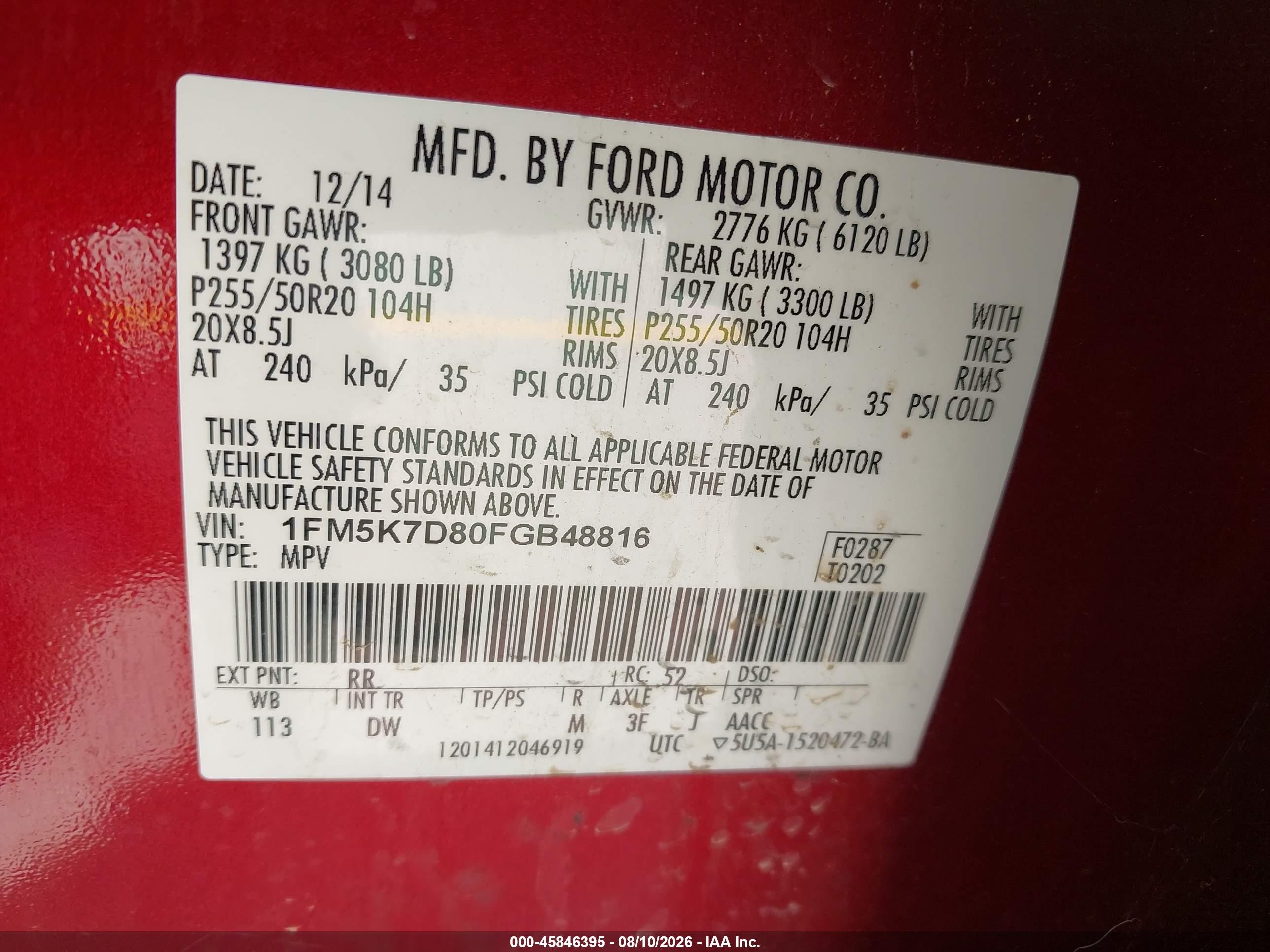 2015 Ford Explorer Xlt Red vin: 1FM5K7D80FGB48816
