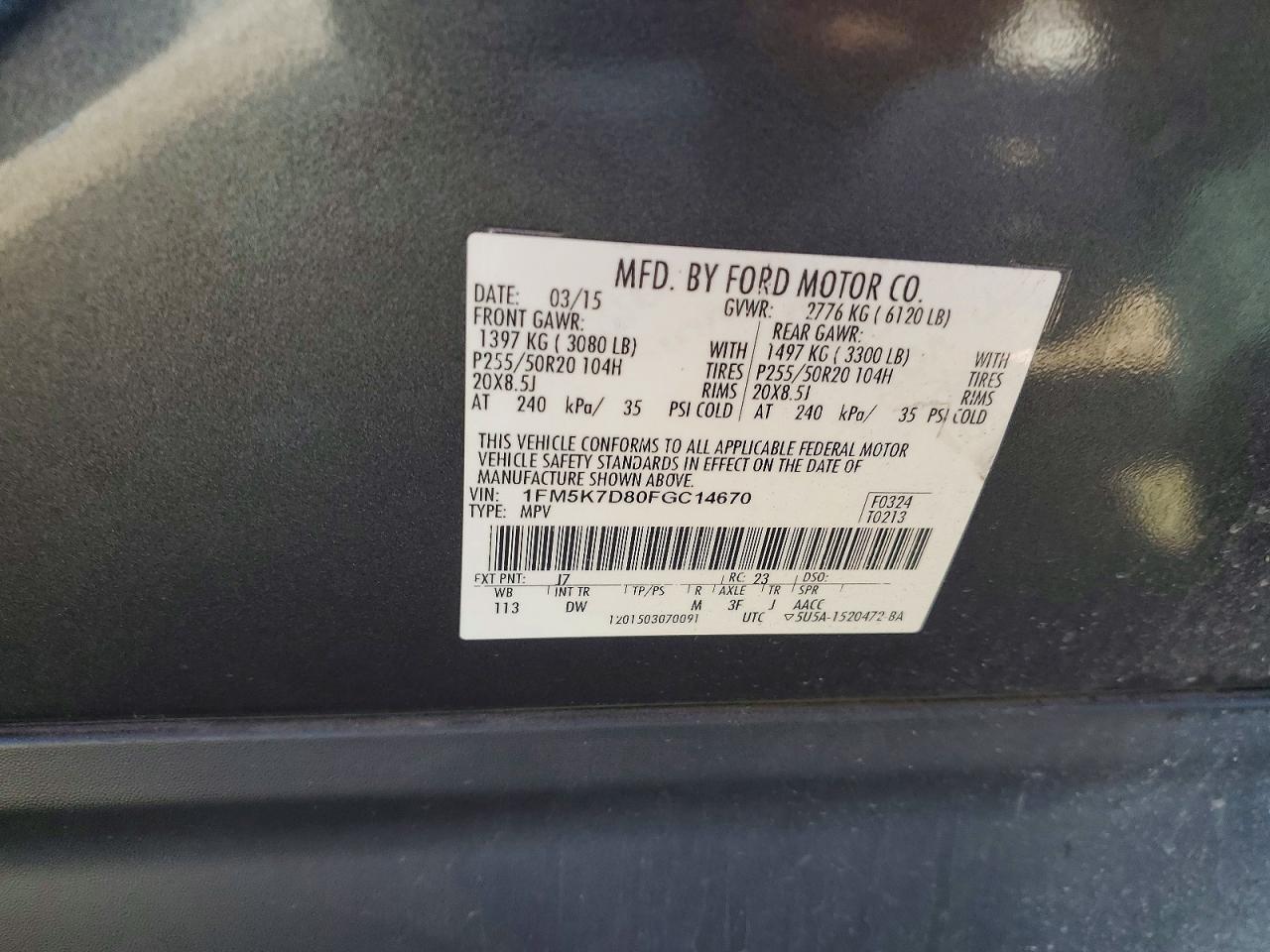 2015 Ford Explorer Xlt Gray vin: 1FM5K7D80FGC14670