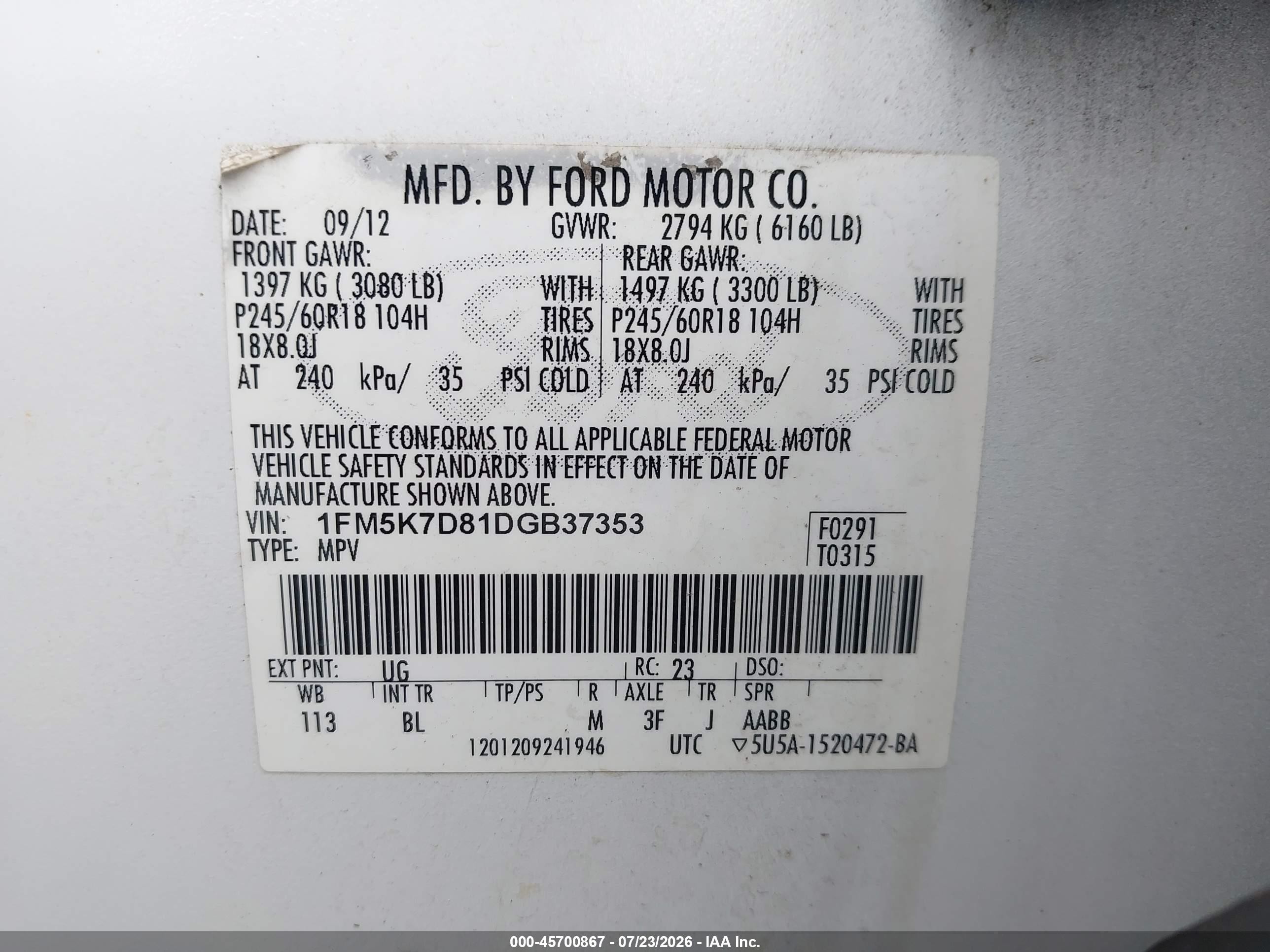 2013 Ford Explorer Xlt Белый vin: 1FM5K7D81DGB37353