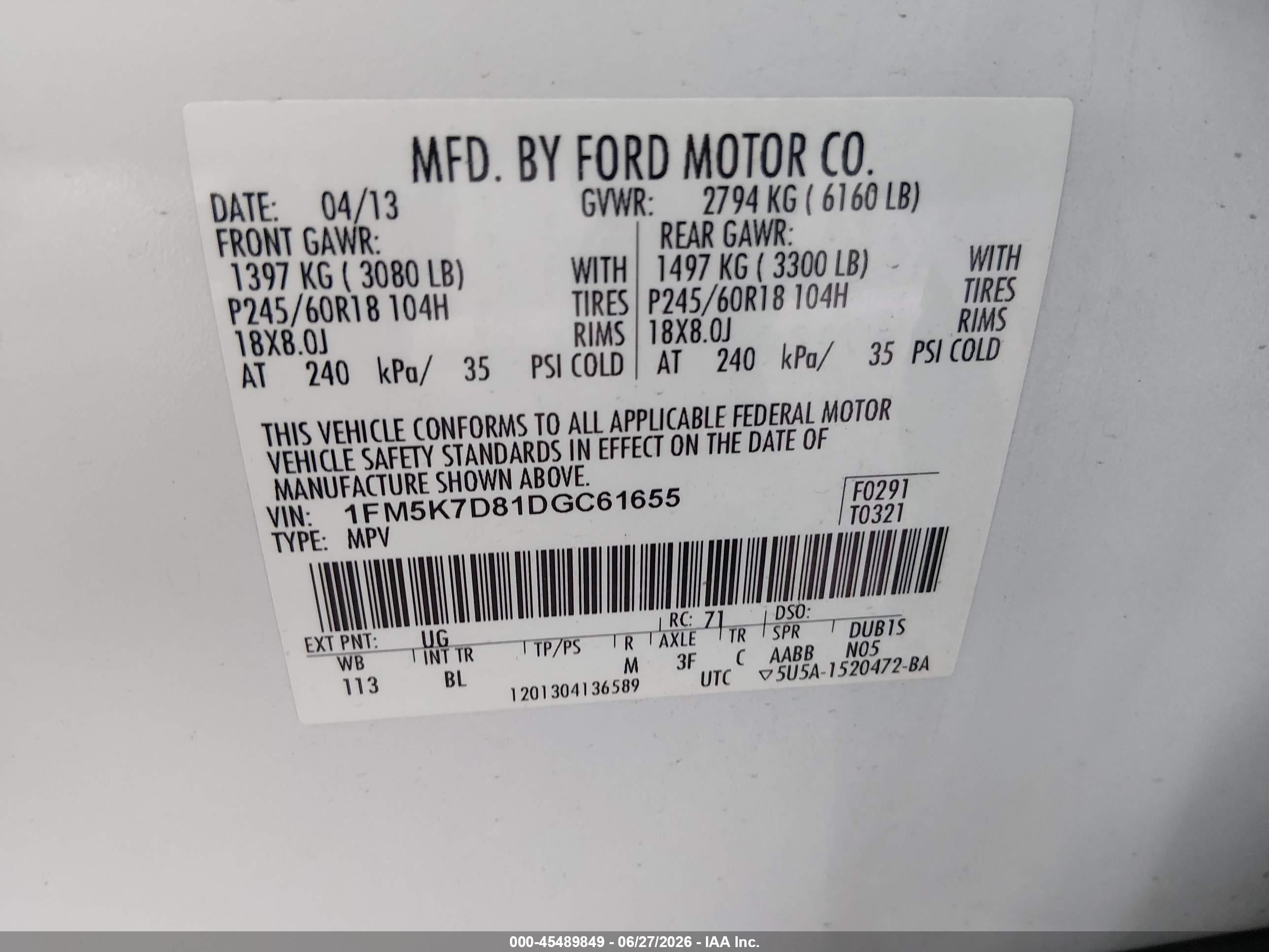 2013 Ford Explorer Xlt White vin: 1FM5K7D81DGC61655