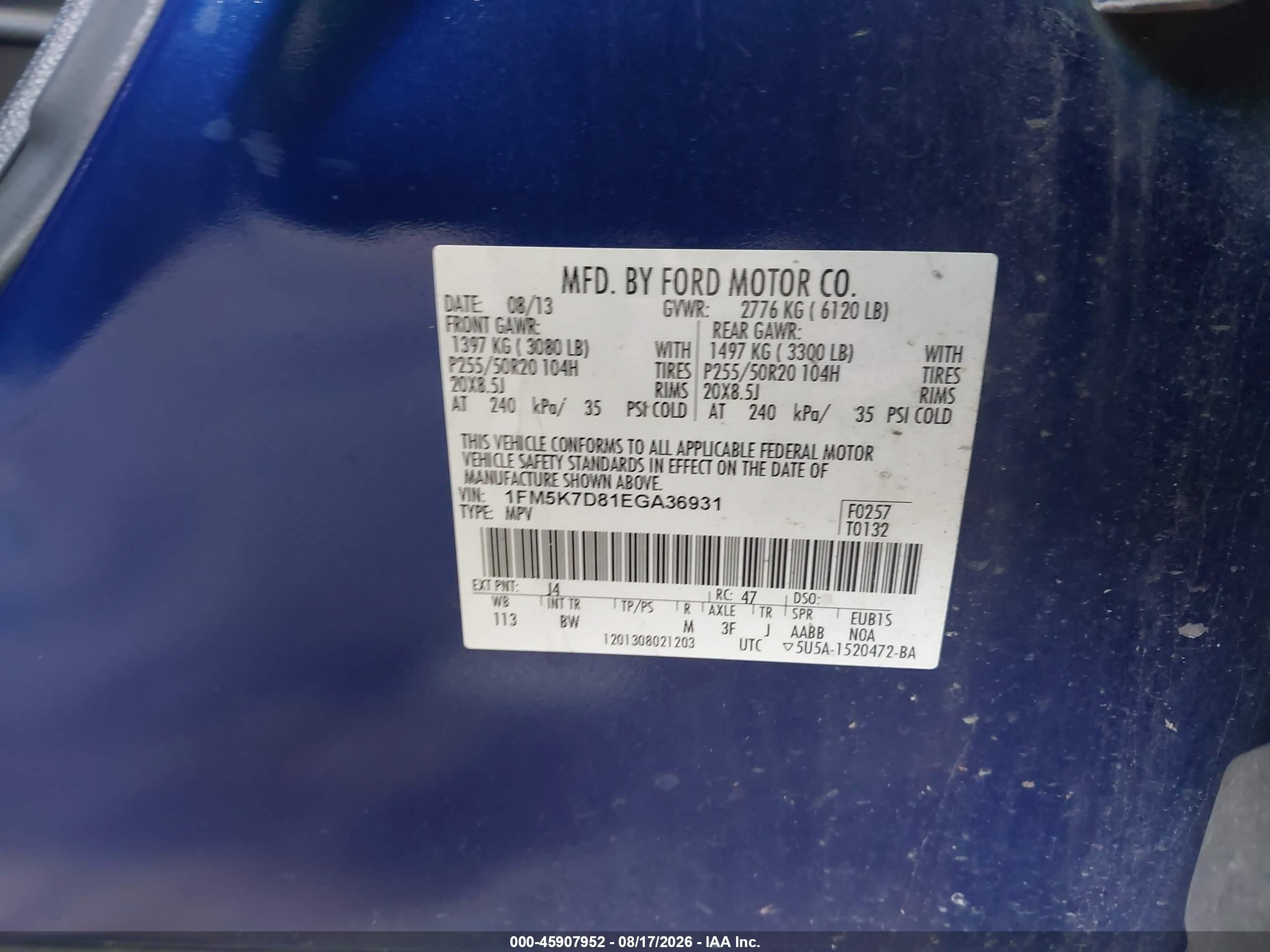 2014 Ford Explorer Xlt Blue vin: 1FM5K7D81EGA36931