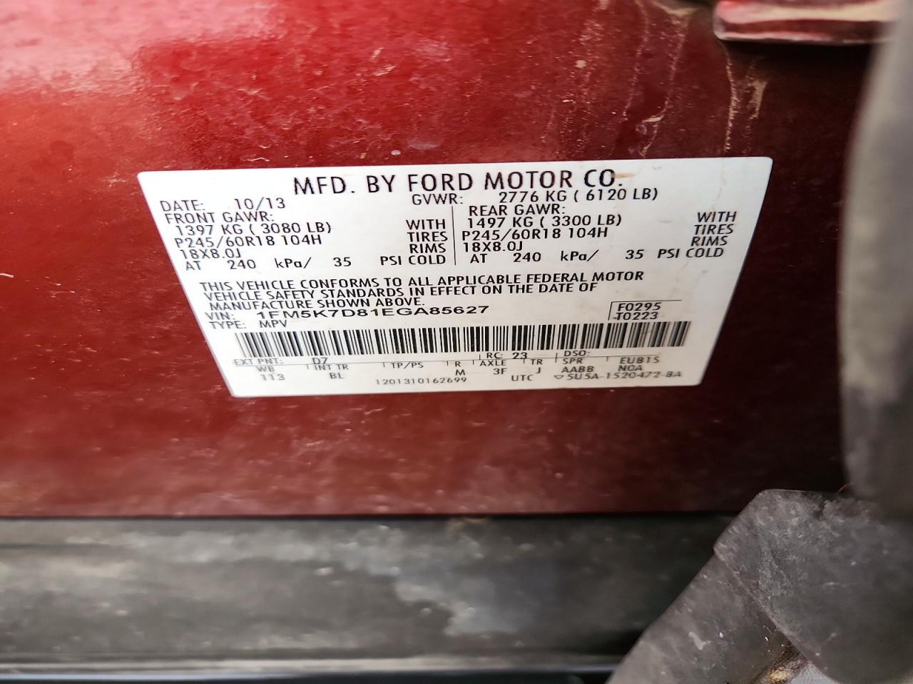 2014 Ford Explorer Xlt Maroon vin: 1FM5K7D81EGA85627