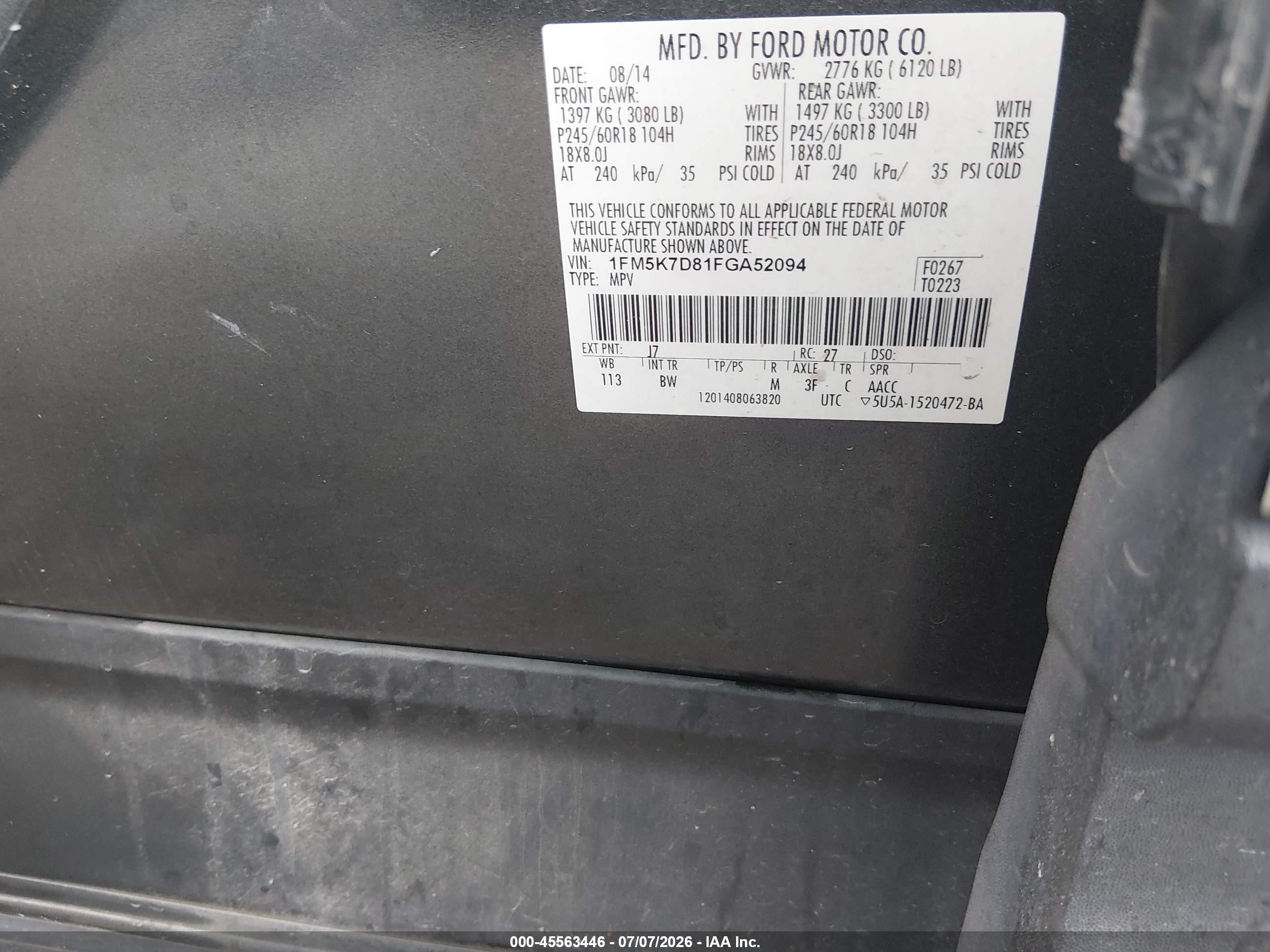 2015 Ford Explorer Xlt Серый vin: 1FM5K7D81FGA52094