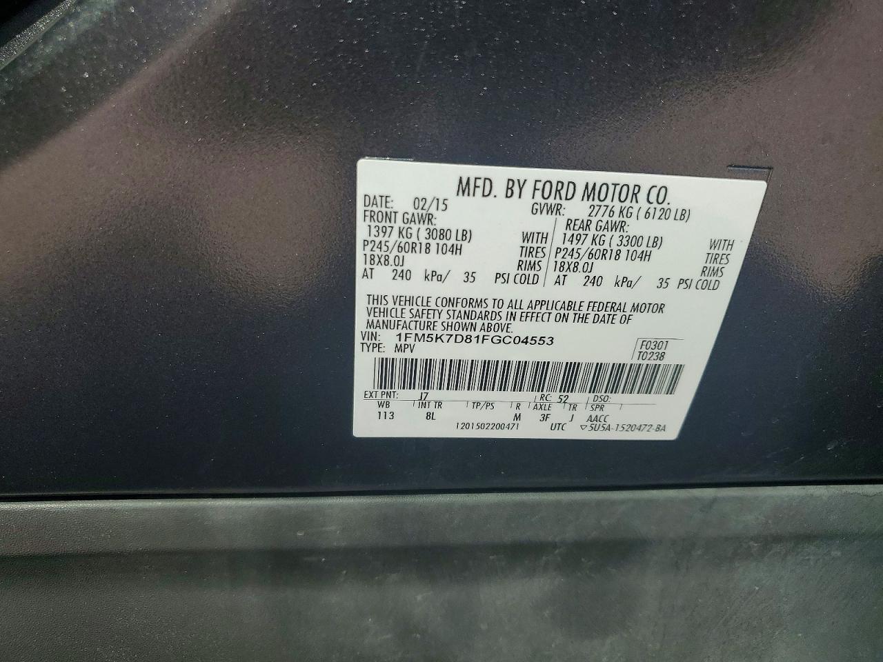 2015 Ford Explorer Xlt Gray vin: 1FM5K7D81FGC04553