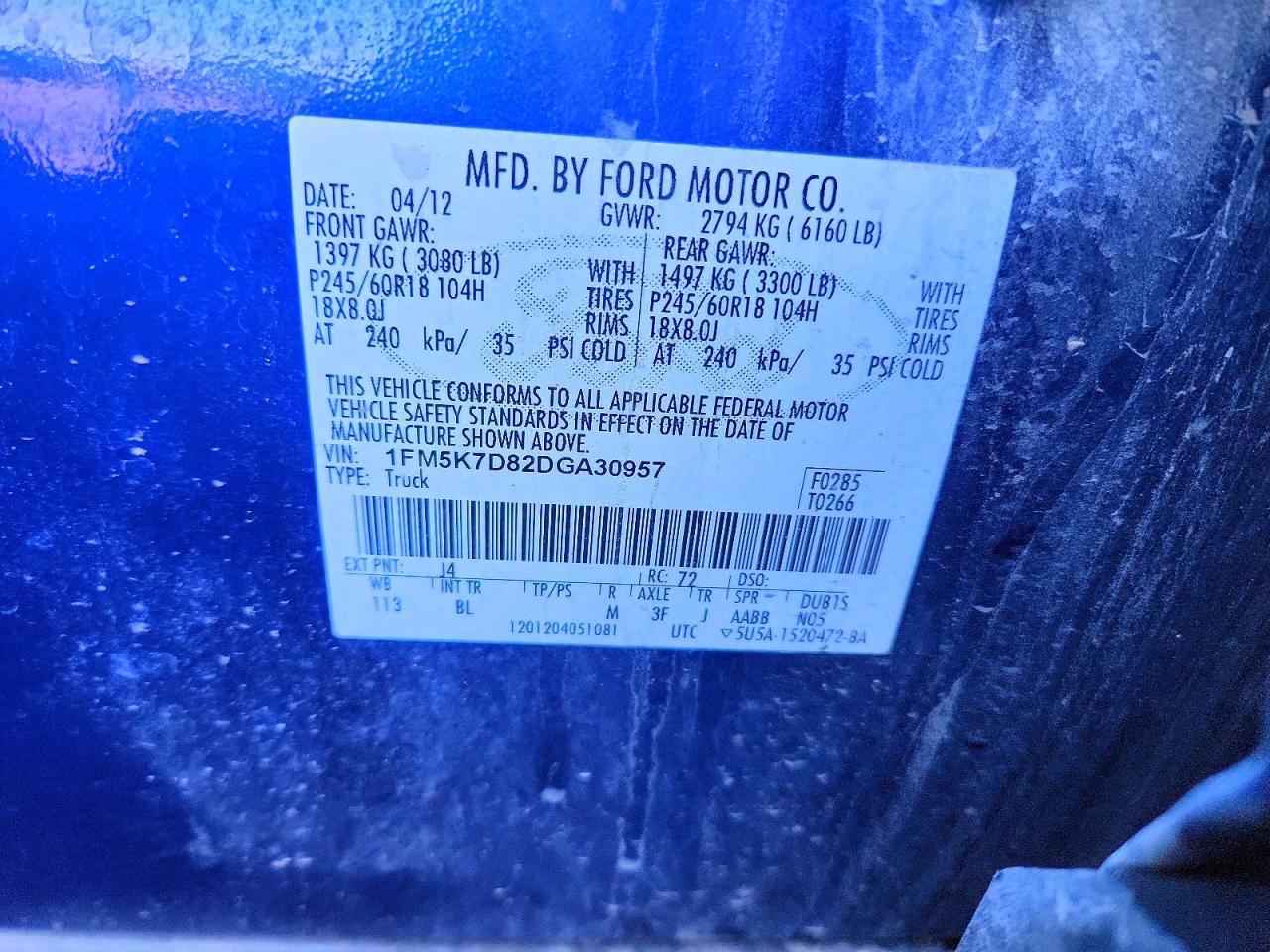 2013 Ford Explorer Xlt Blue vin: 1FM5K7D82DGA30957