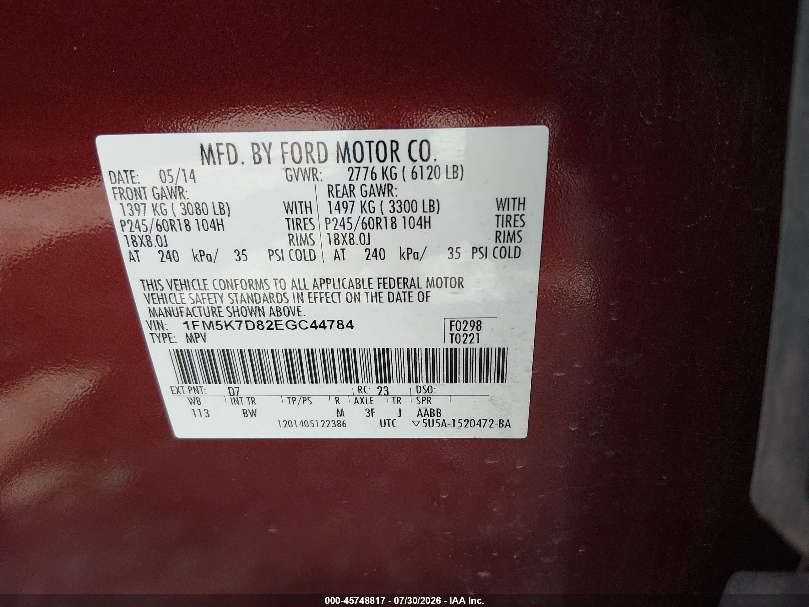 2014 Ford Explorer Xlt Orange vin: 1FM5K7D82EGC44784