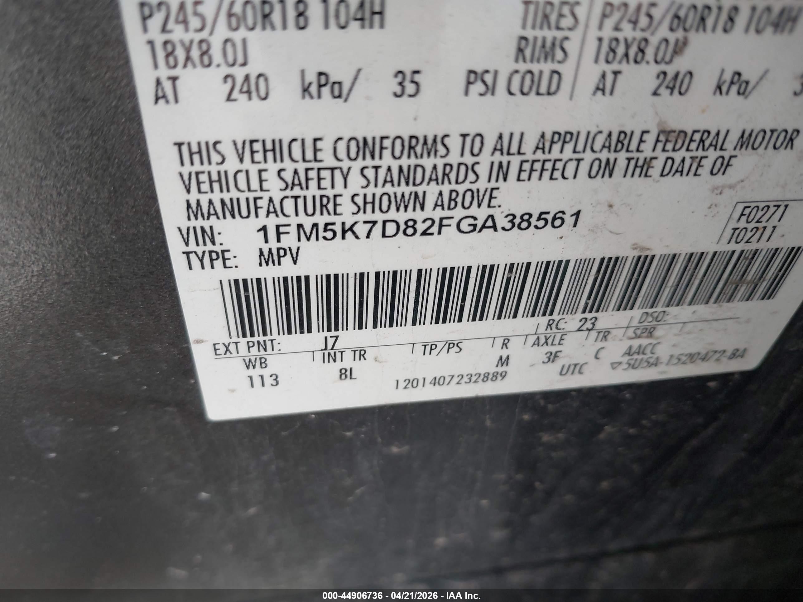 2015 Ford Explorer Xlt Gray vin: 1FM5K7D82FGA38561