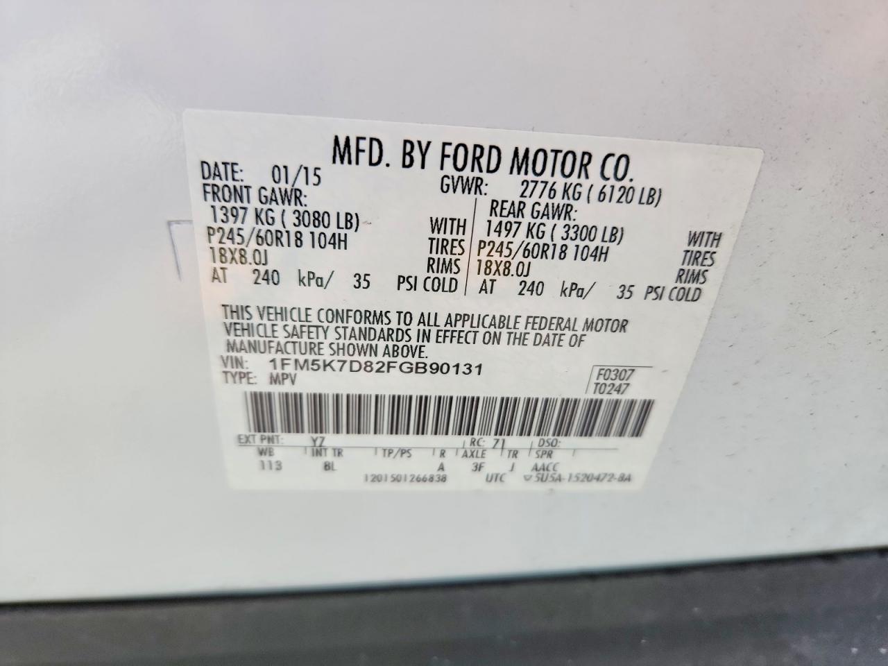 2015 Ford Explorer Xlt White vin: 1FM5K7D82FGB90131