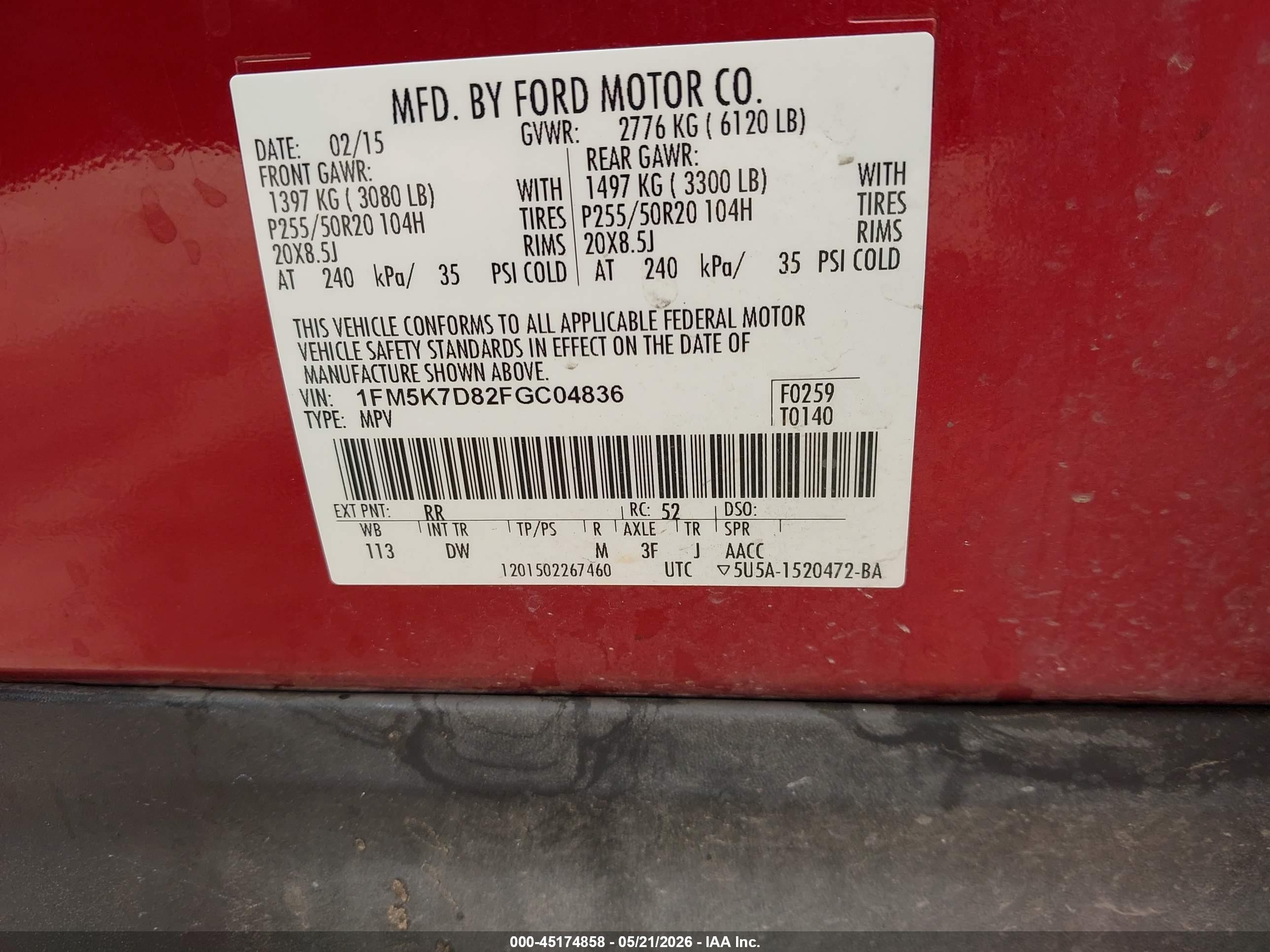 2015 Ford Explorer Xlt Red vin: 1FM5K7D82FGC04836
