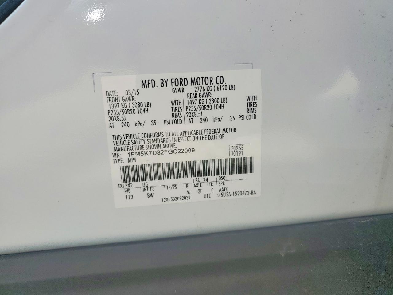 2015 Ford Explorer Xlt White vin: 1FM5K7D82FGC22009