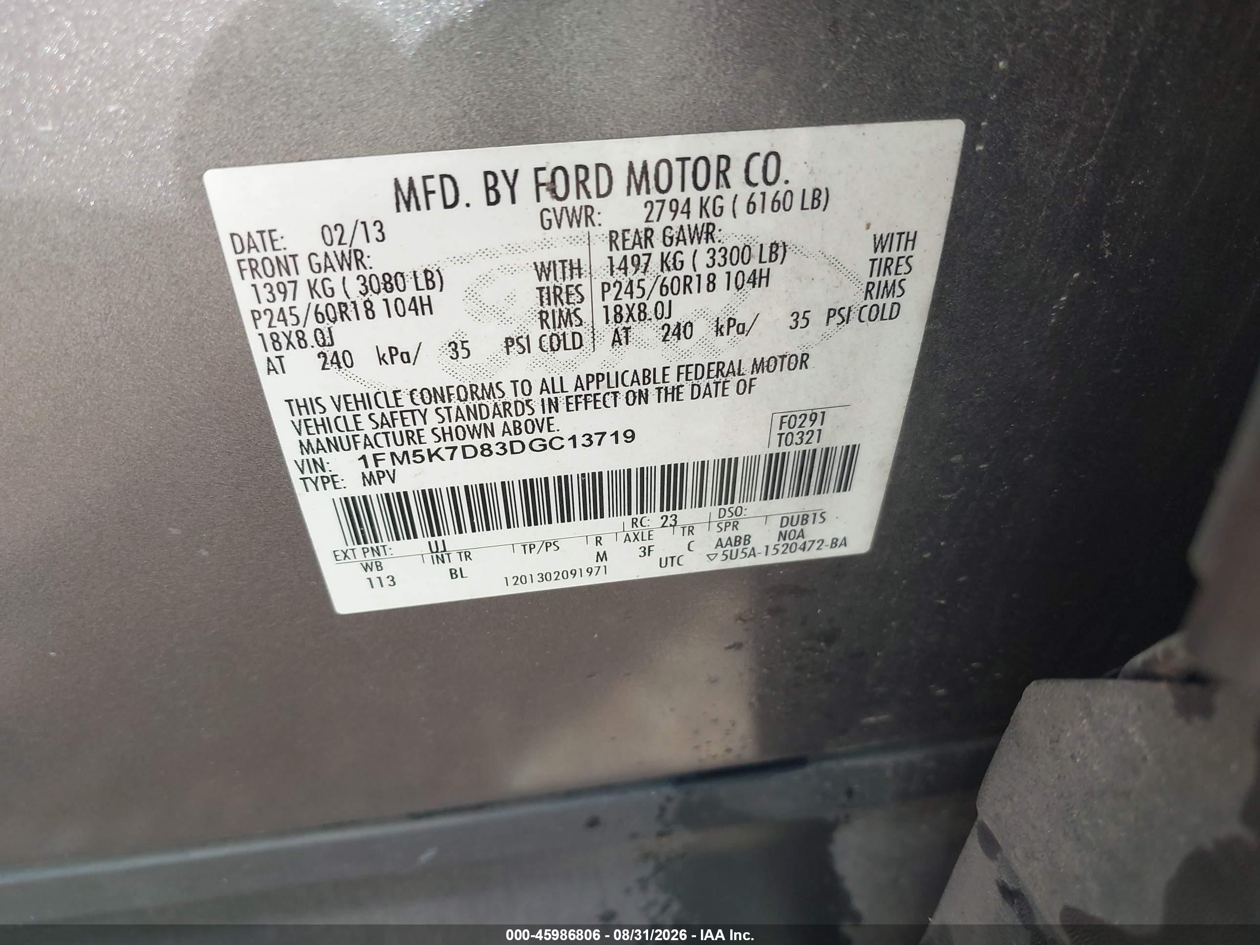2013 Ford Explorer Xlt Gray vin: 1FM5K7D83DGC13719