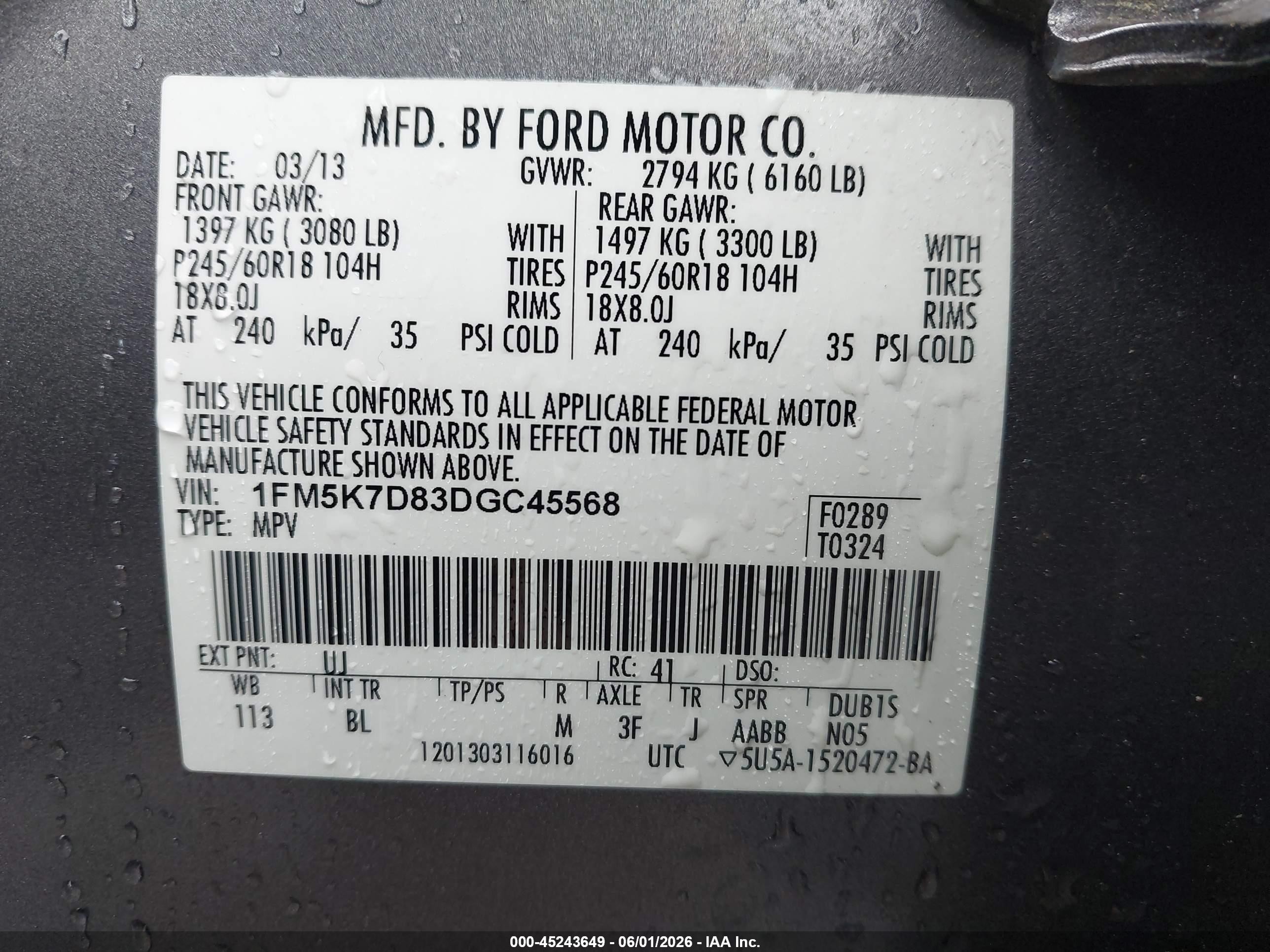 2013 Ford Explorer Xlt Gray vin: 1FM5K7D83DGC45568