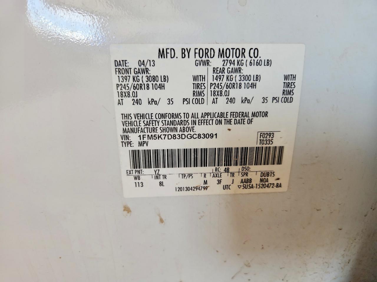 2013 Ford Explorer Xlt White vin: 1FM5K7D83DGC83091