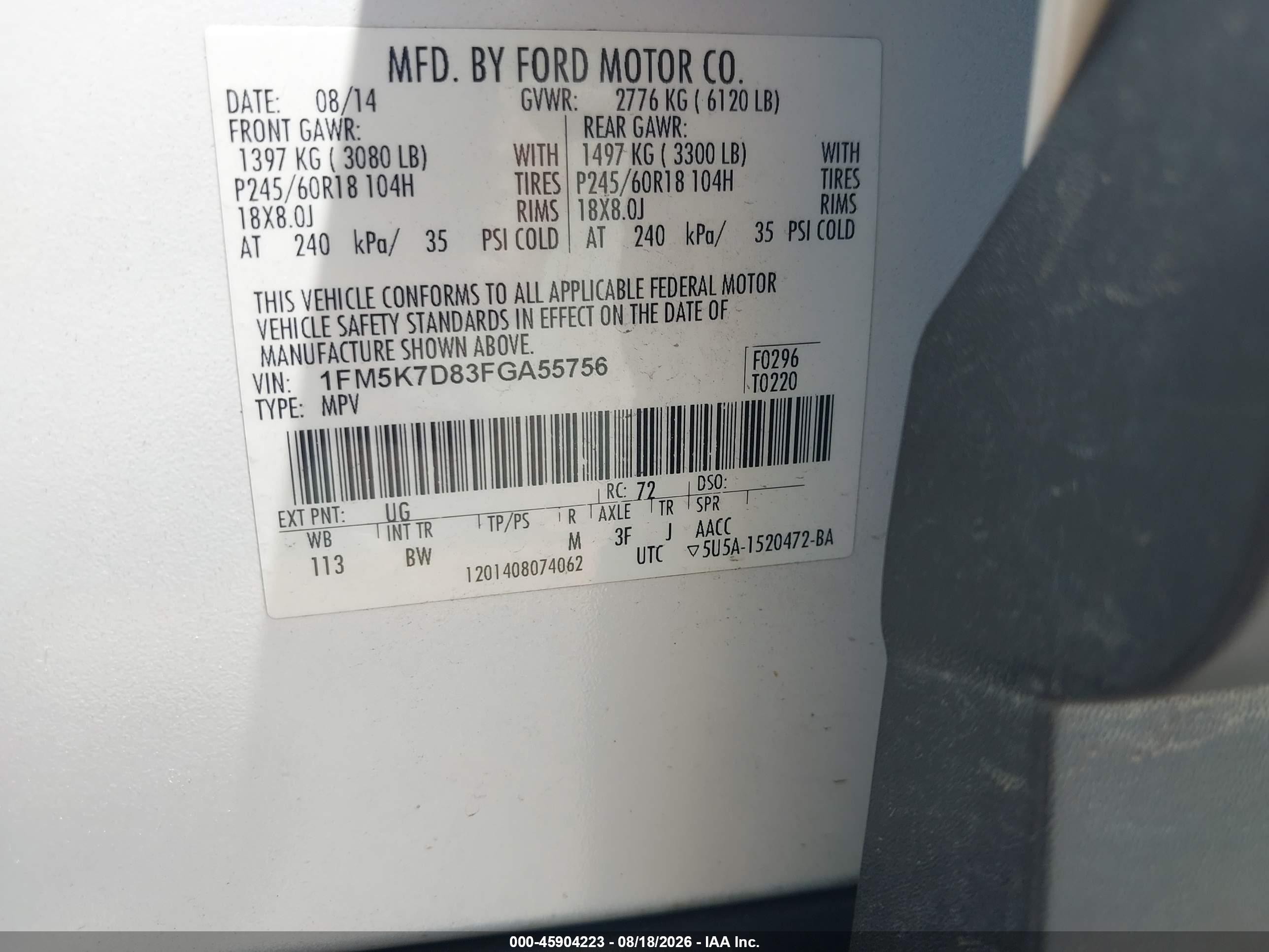 2015 Ford Explorer Xlt White vin: 1FM5K7D83FGA55756