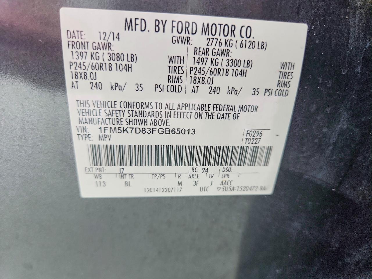 2015 Ford Explorer Xlt Gray vin: 1FM5K7D83FGB65013