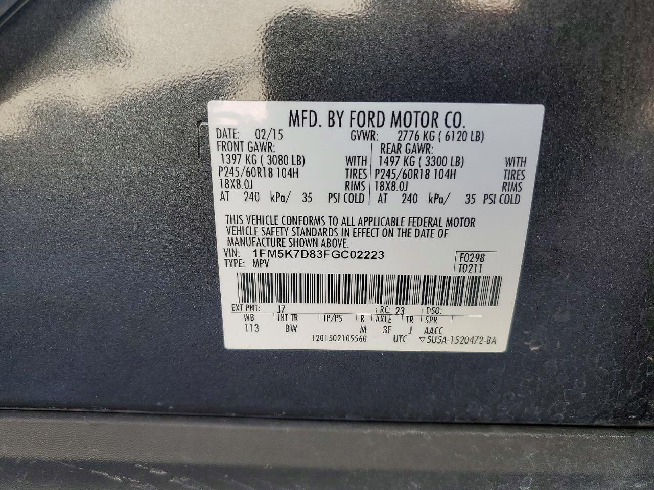 2015 Ford Explorer Xlt Gray vin: 1FM5K7D83FGC02223