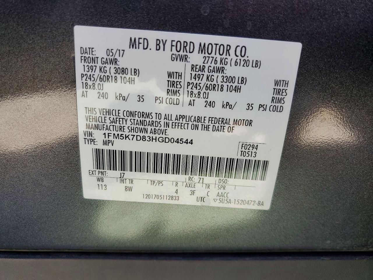 2017 Ford Explorer Xlt Charcoal vin: 1FM5K7D83HGD04544