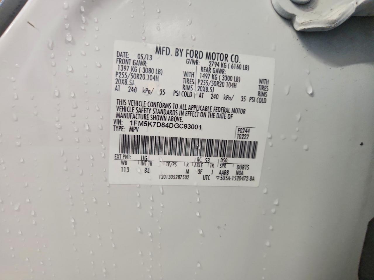 2013 Ford Explorer Xlt White vin: 1FM5K7D84DGC93001