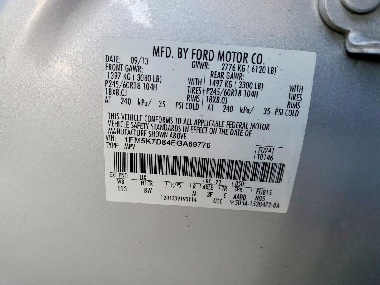 2014 Ford Explorer Xlt Silver vin: 1FM5K7D84EGA69776