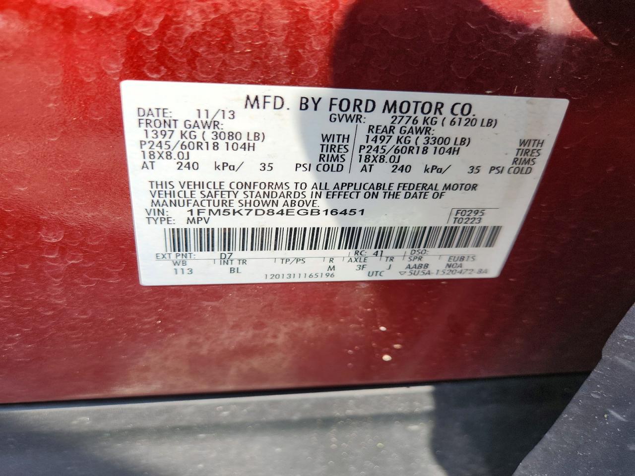 2014 Ford Explorer Xlt Red vin: 1FM5K7D84EGB16451