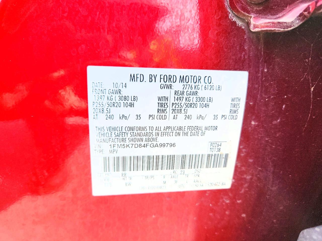 2015 Ford Explorer Xlt Красный vin: 1FM5K7D84FGA99796