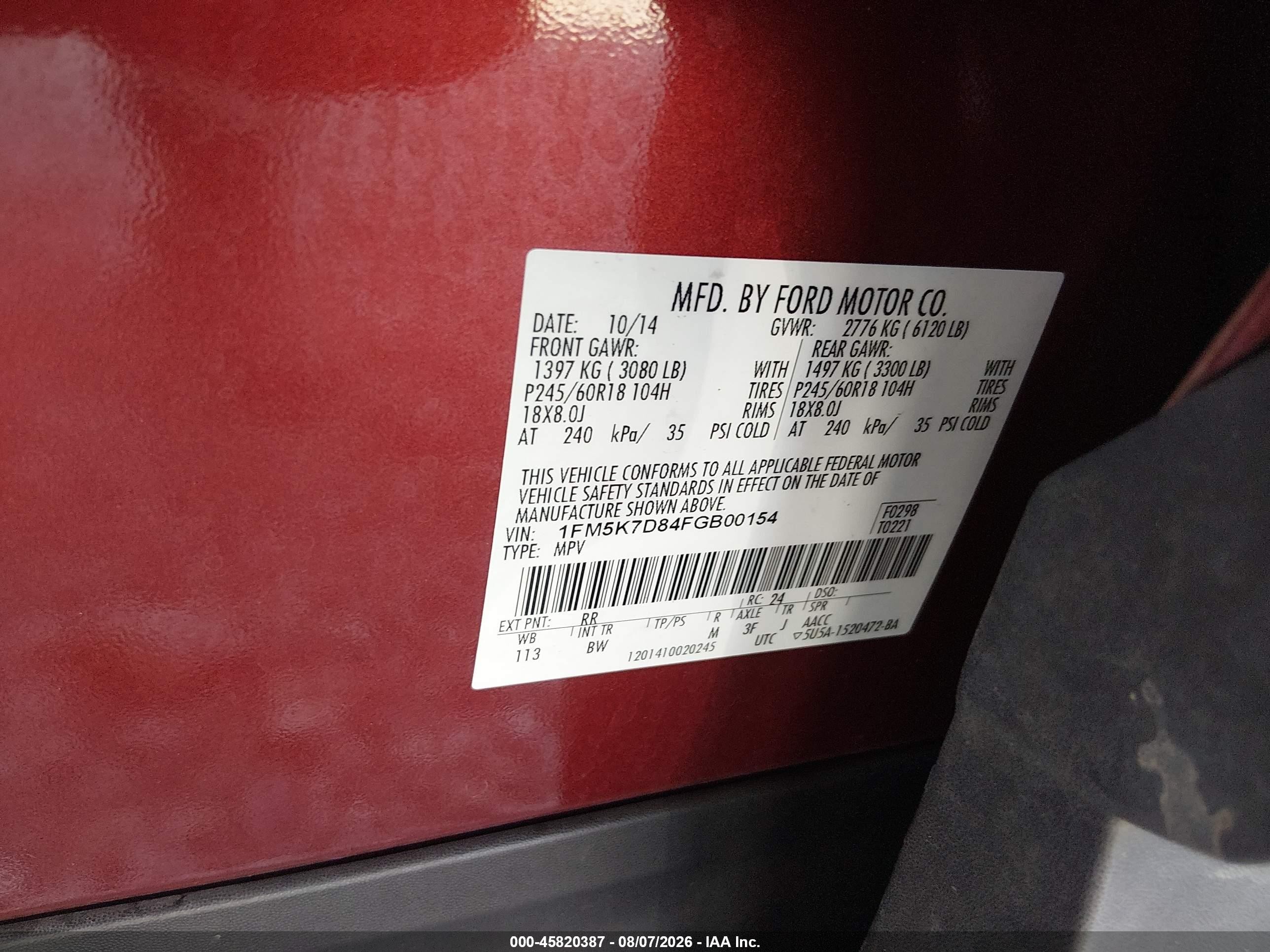 2015 Ford Explorer Xlt Red vin: 1FM5K7D84FGB00154