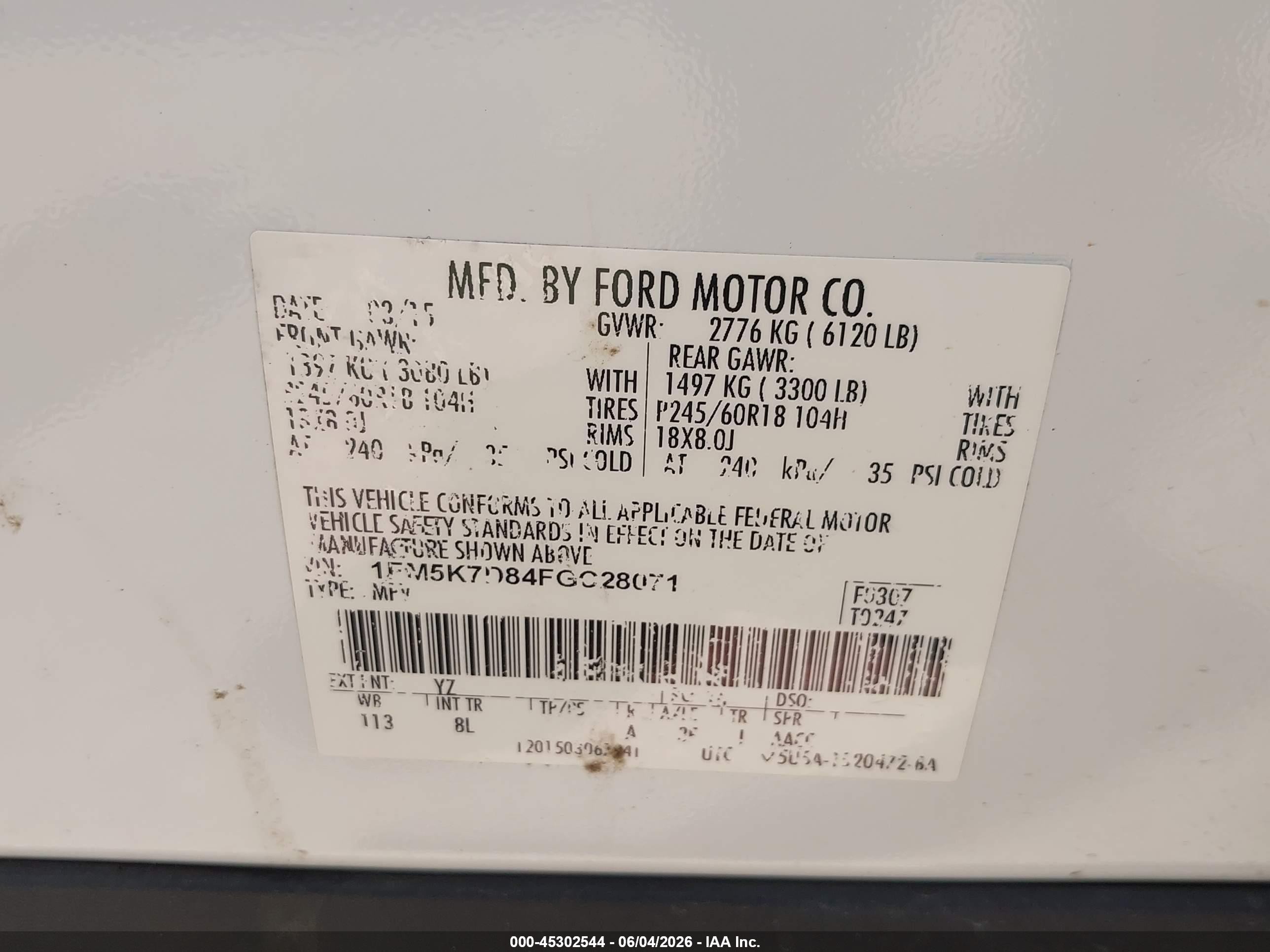 2015 Ford Explorer Xlt White vin: 1FM5K7D84FGC28071