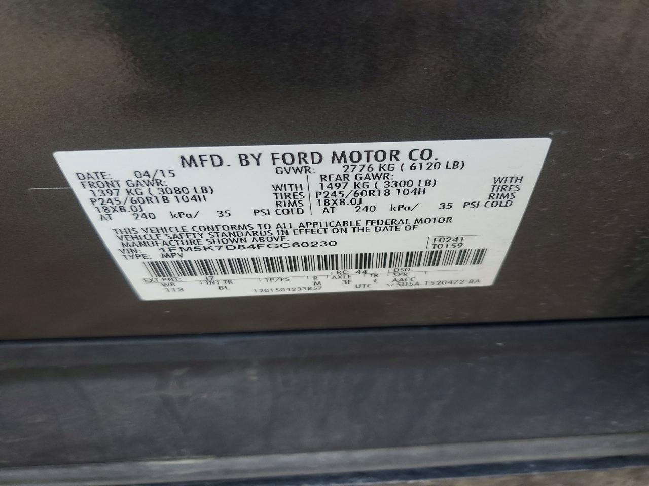 2015 Ford Explorer Xlt Gray vin: 1FM5K7D84FGC60230