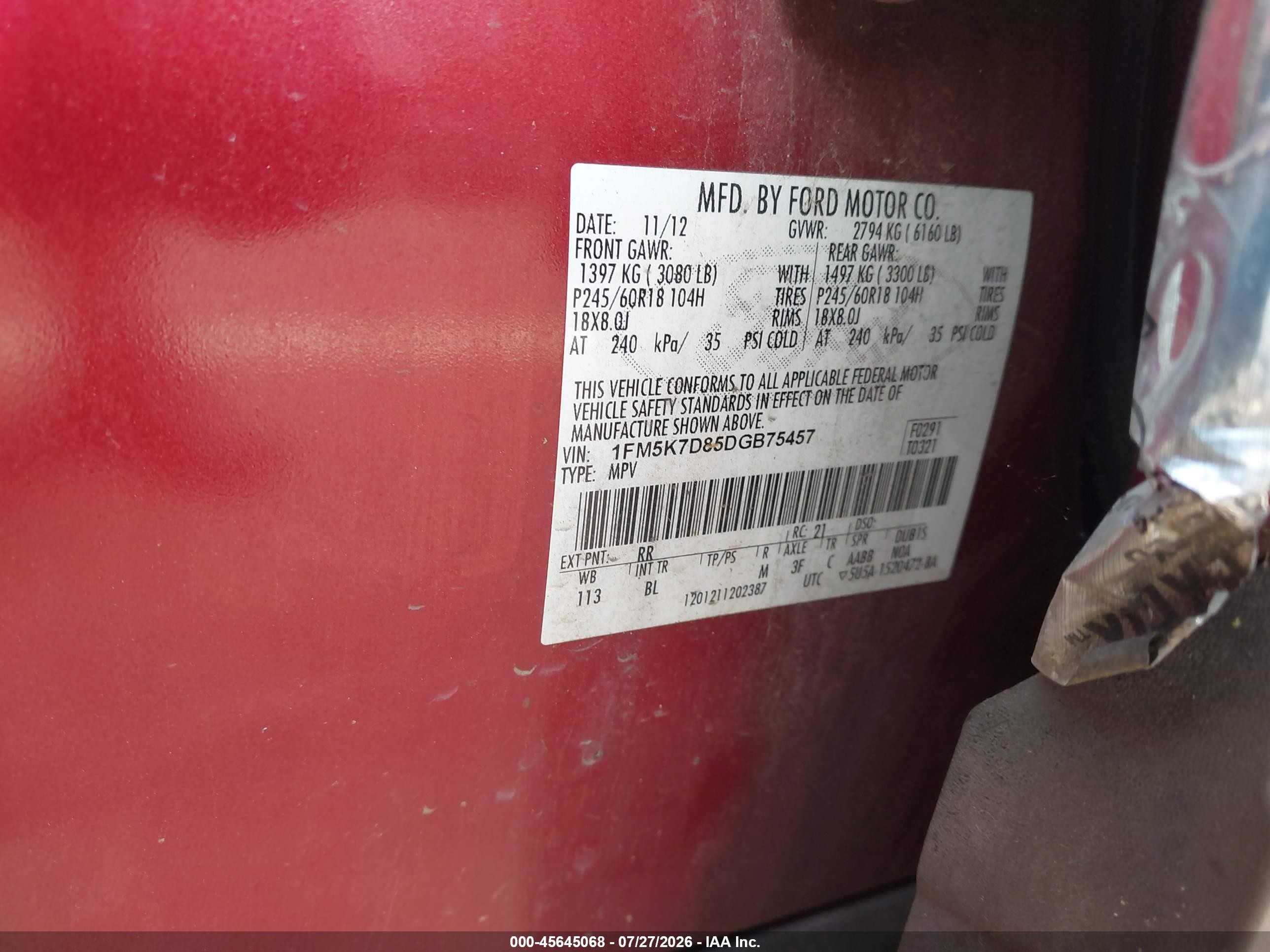 2013 Ford Explorer Xlt Red vin: 1FM5K7D85DGB75457