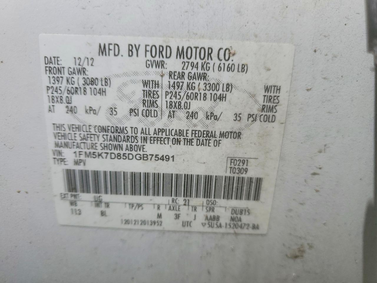 2013 Ford Explorer Xlt White vin: 1FM5K7D85DGB75491