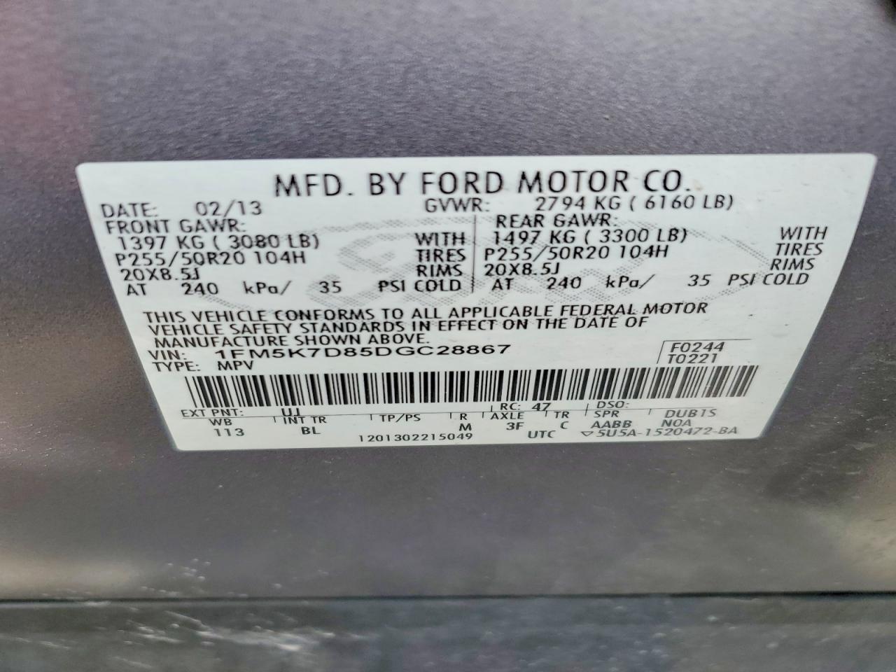 2013 Ford Explorer Xlt Gray vin: 1FM5K7D85DGC28867