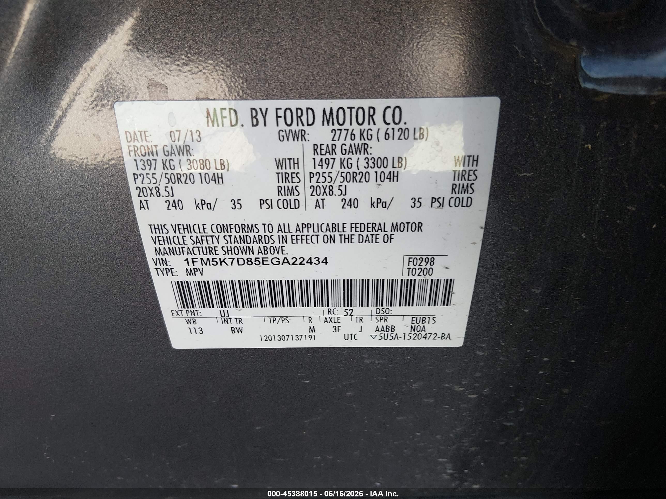 2014 Ford Explorer Xlt Gray vin: 1FM5K7D85EGA22434