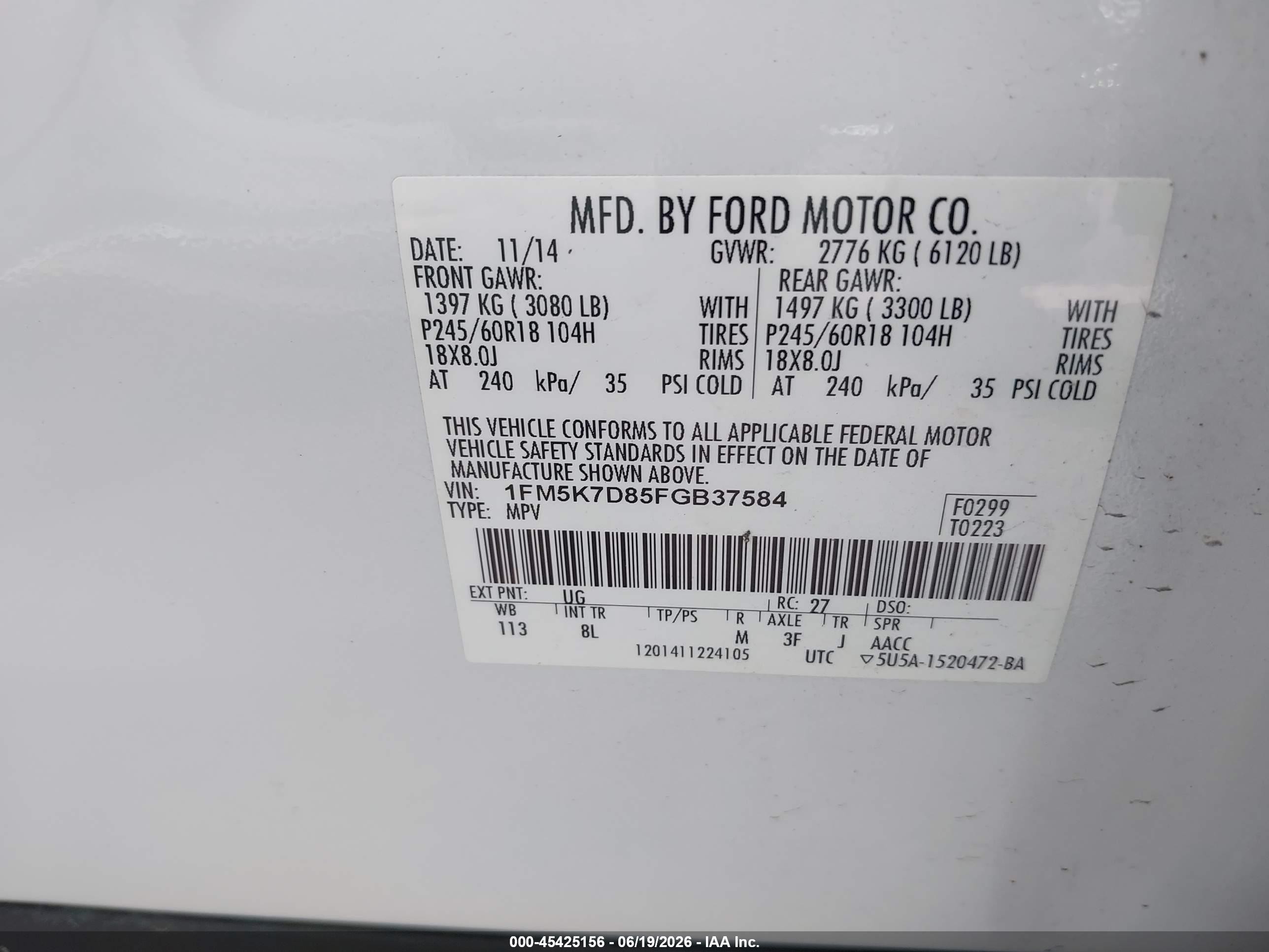 2015 Ford Explorer Xlt Белый vin: 1FM5K7D85FGB37584