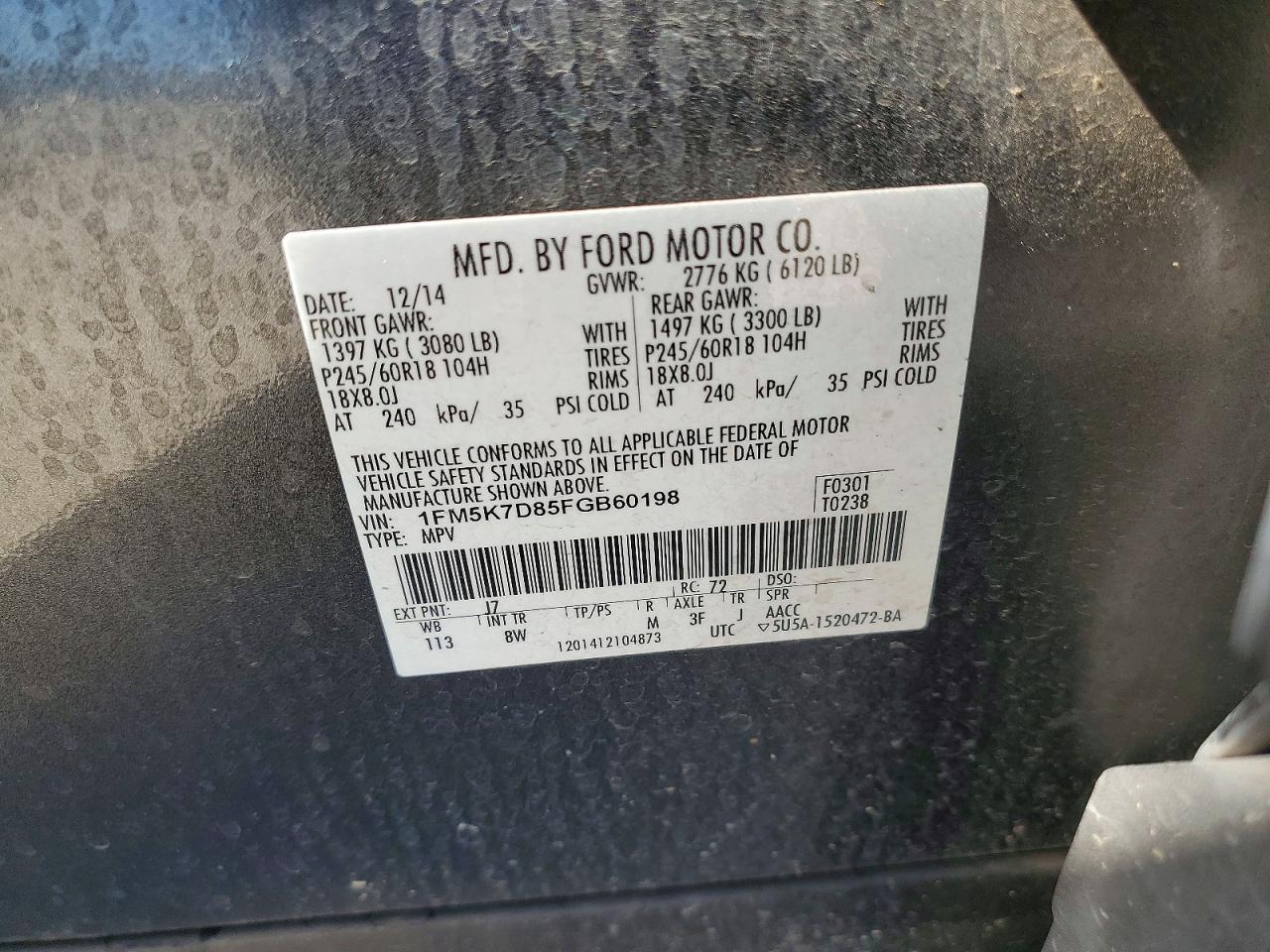 2015 Ford Explorer Xlt Gray vin: 1FM5K7D85FGB60198