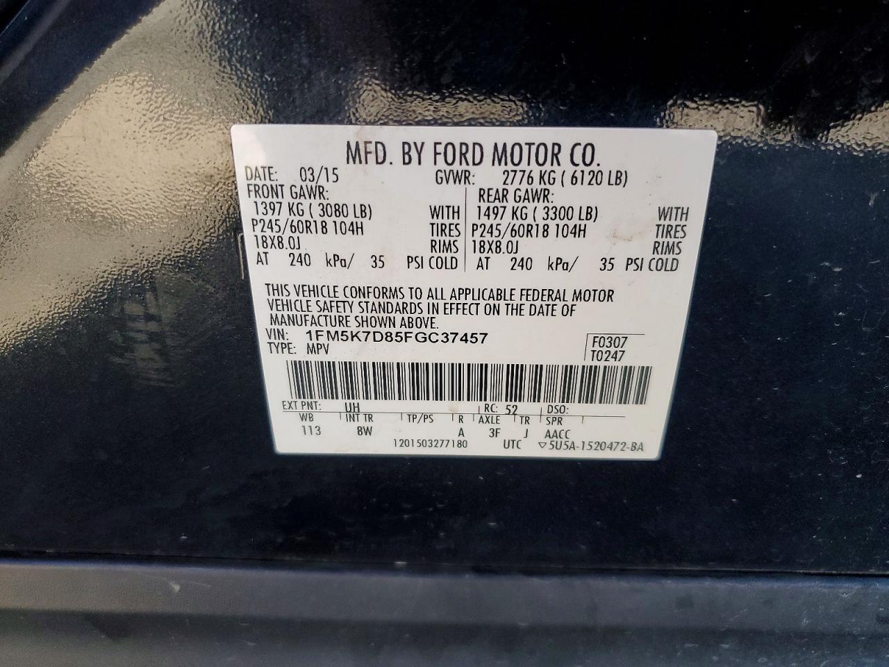 2015 Ford Explorer Xlt Black vin: 1FM5K7D85FGC37457