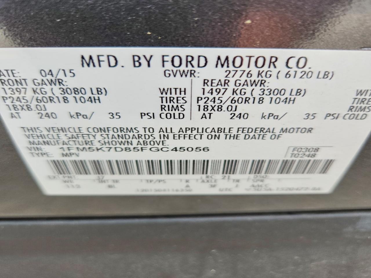 2015 Ford Explorer Xlt Charcoal vin: 1FM5K7D85FGC45056