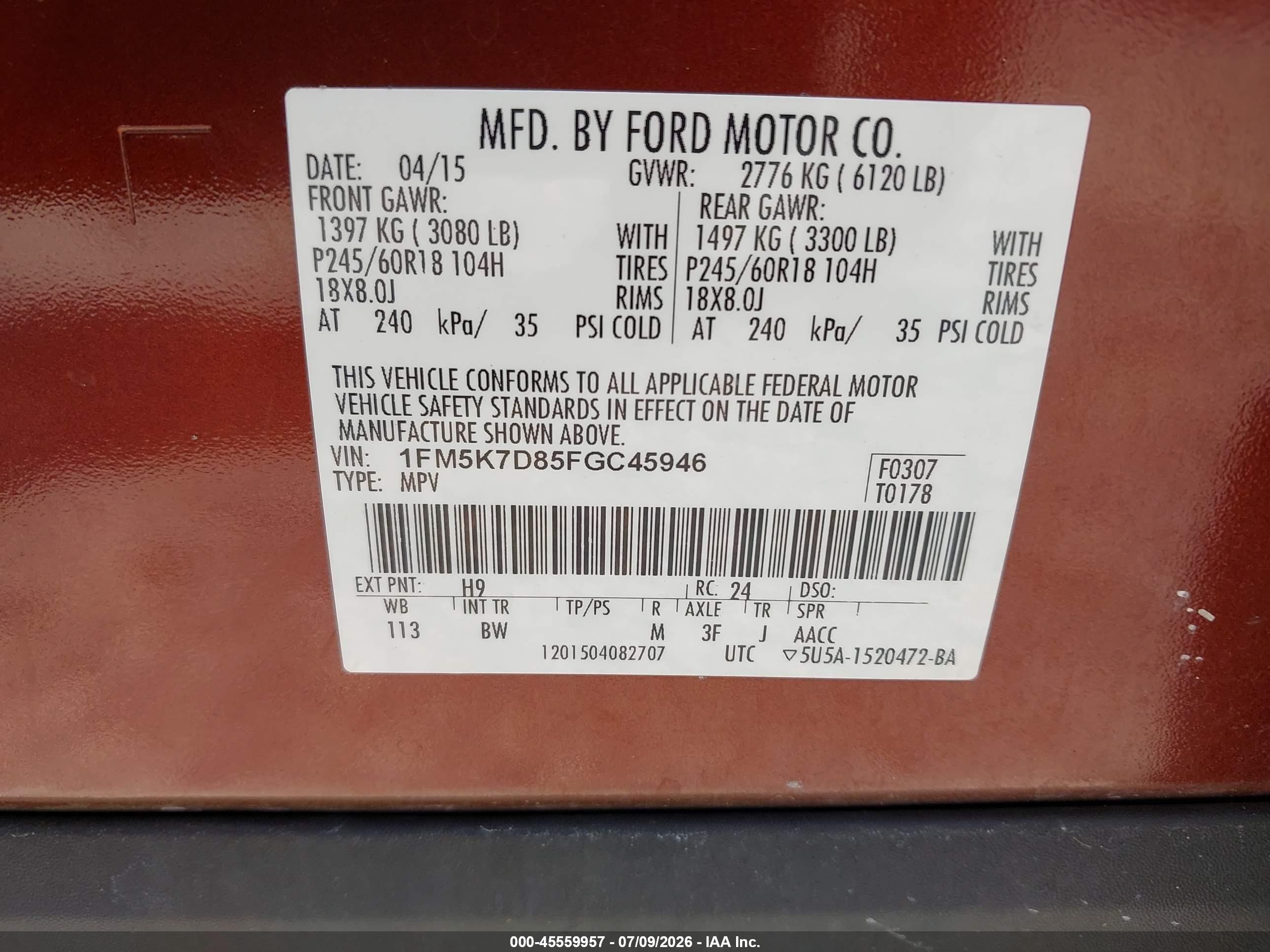2015 Ford Explorer Xlt Burgundy vin: 1FM5K7D85FGC45946