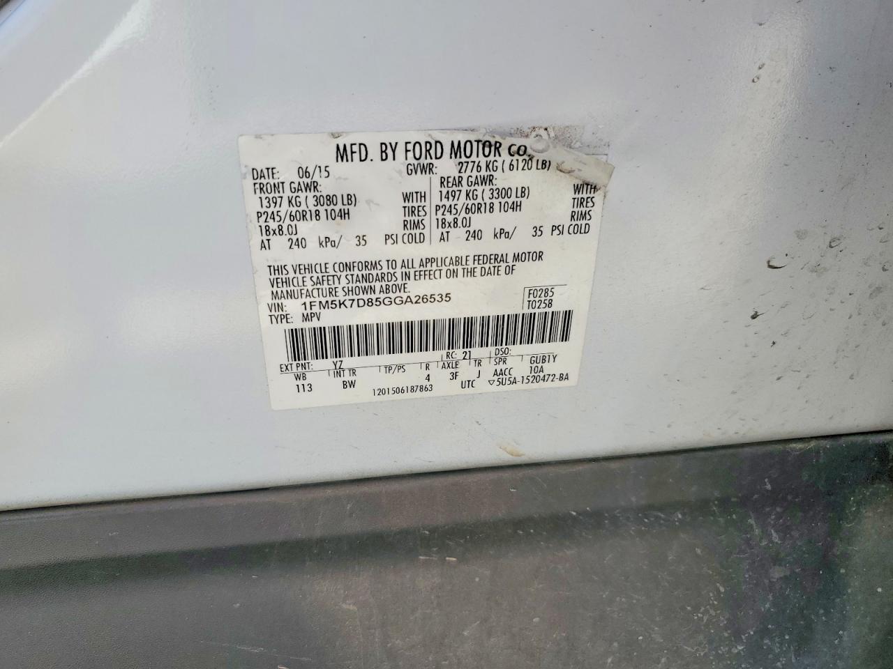 2016 Ford Explorer Xlt White vin: 1FM5K7D85GGA26535
