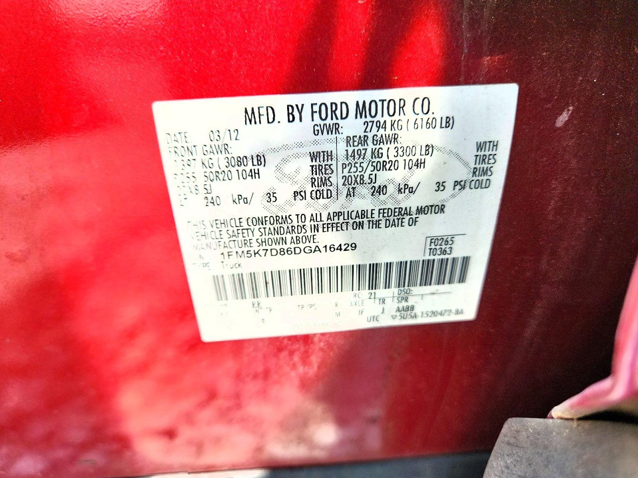 2013 Ford Explorer Xlt Red vin: 1FM5K7D86DGA16429