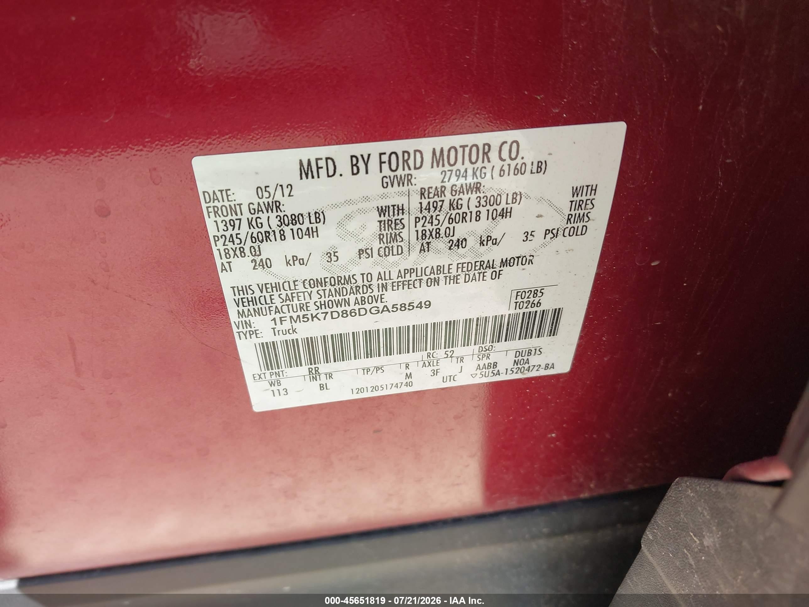 2013 Ford Explorer Xlt Red vin: 1FM5K7D86DGA58549