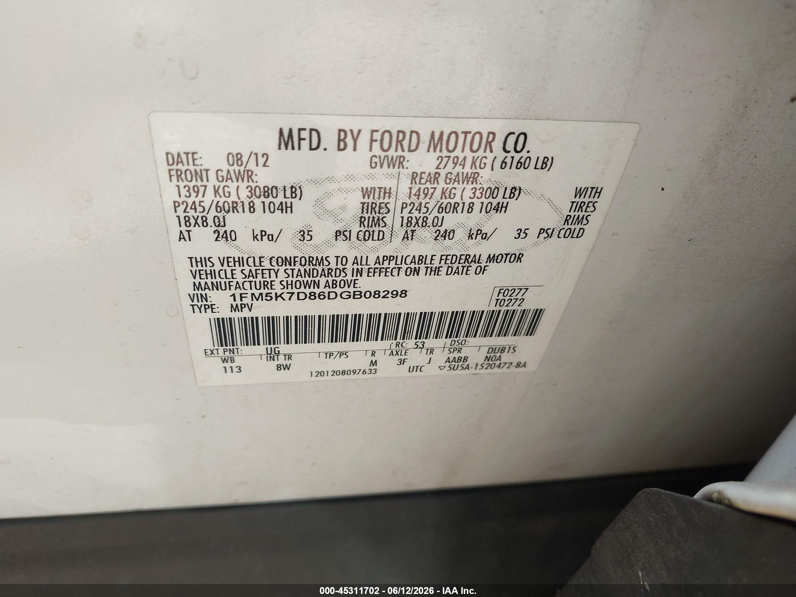 2013 Ford Explorer Xlt White vin: 1FM5K7D86DGB08298