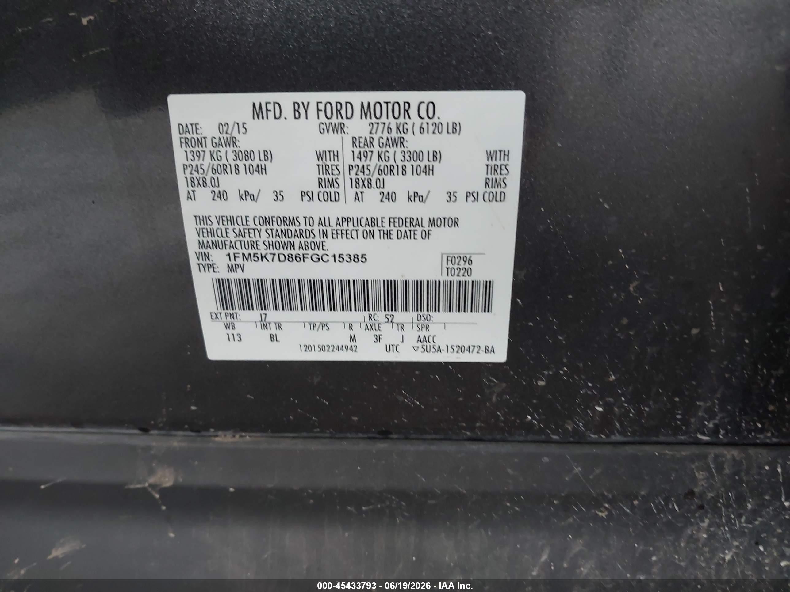 2015 Ford Explorer Xlt Gray vin: 1FM5K7D86FGC15385