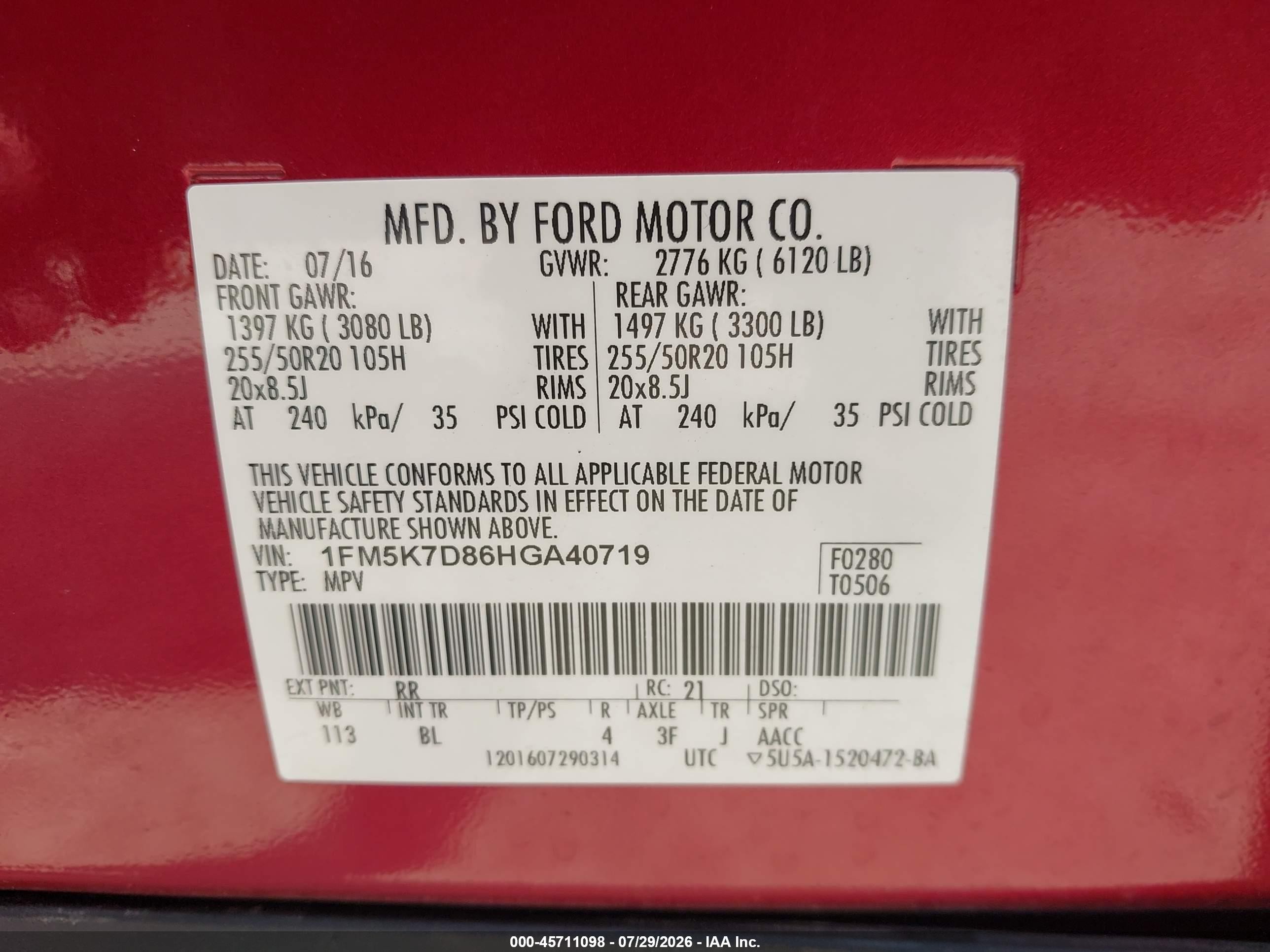 2017 Ford Explorer Xlt Red vin: 1FM5K7D86HGA40719